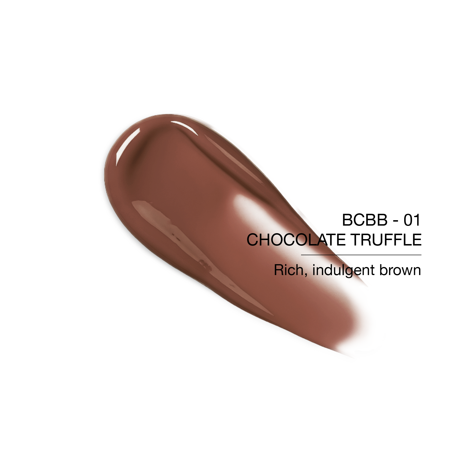 Swatch of BCBB - 01 Chocolate Truffle, a rich, indulgent brown cosmetic shade.