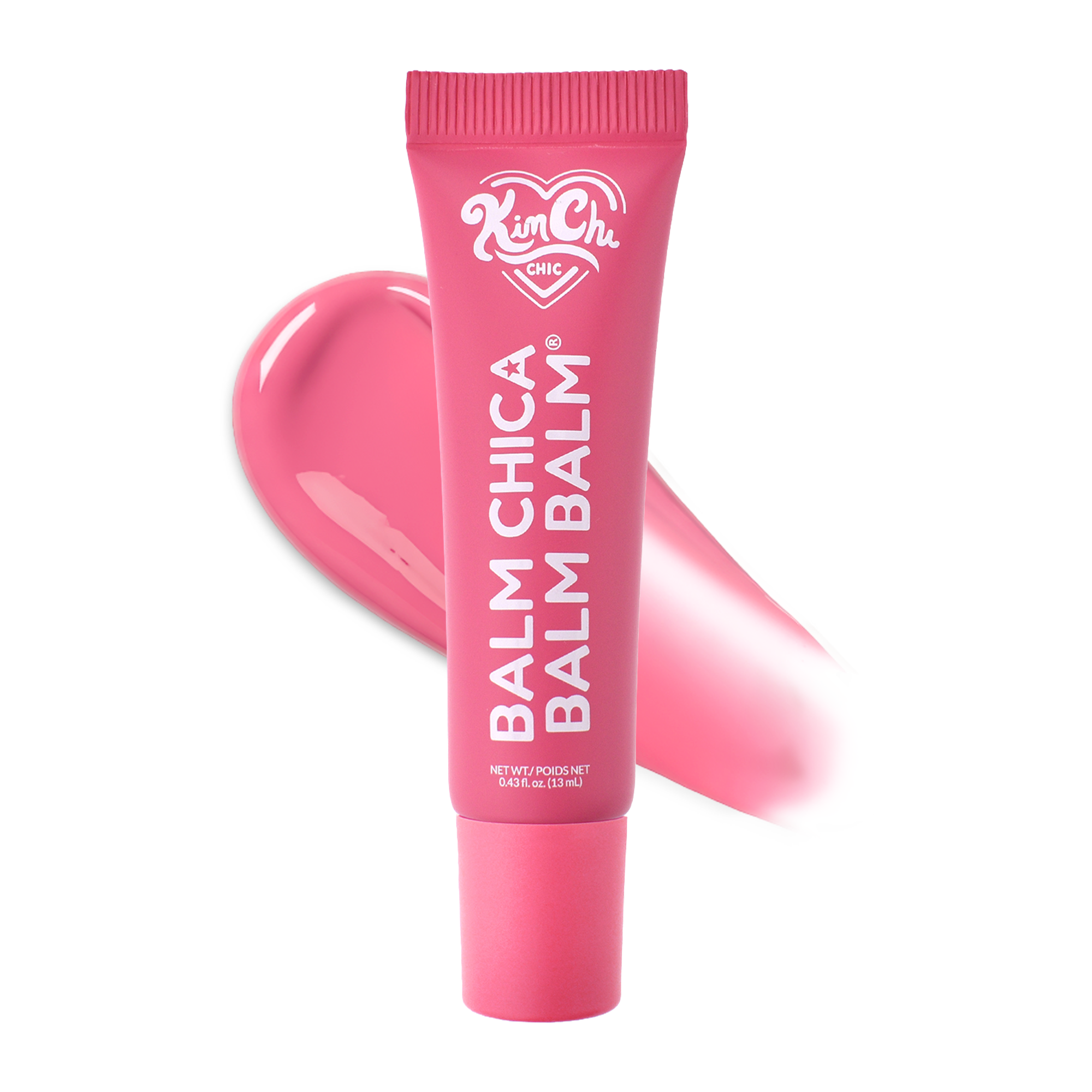 Kim Chi Chic Balm Chica Balm in bright pink tube, 13 ml, moisturizing lip balm for vibrant color and smooth finish.