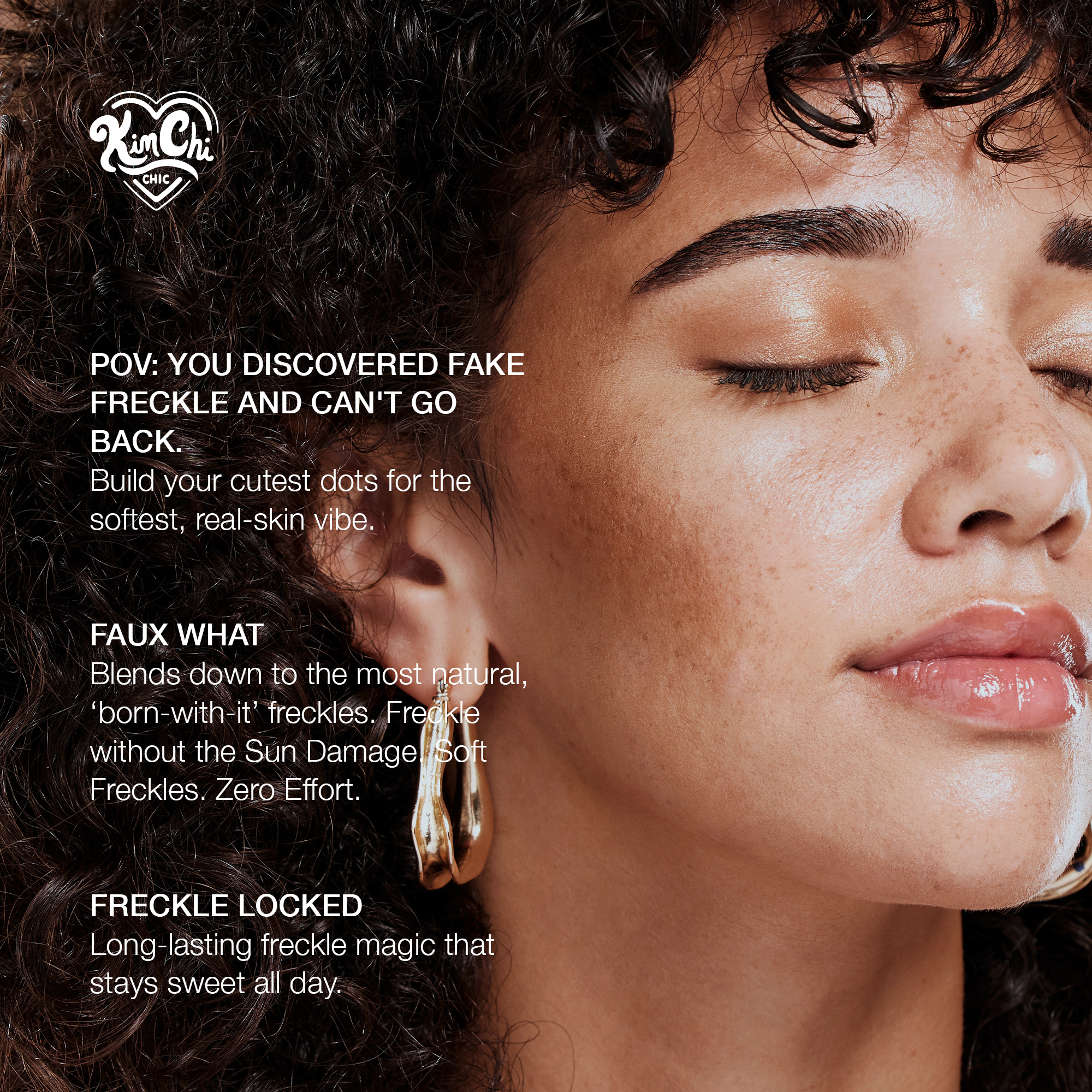 KimChi faux freckle product for a natural look, long-lasting, enhances skin with soft, real-skin vibe.