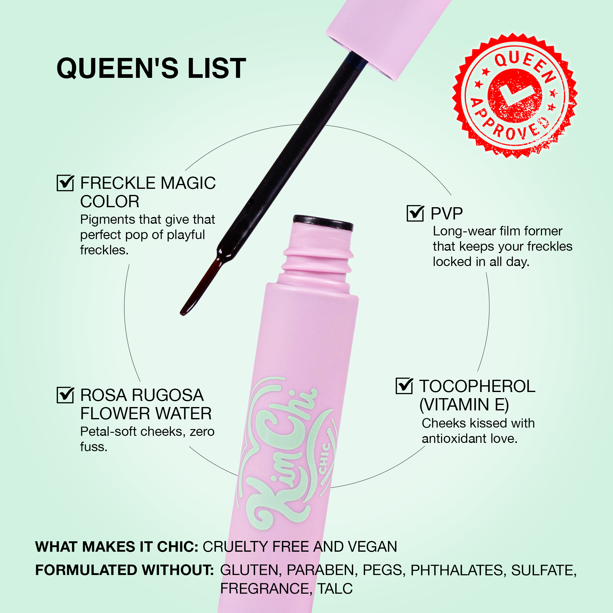 Kim Chi Chic freckle pen in pink, featuring long-wear formula, cruelty-free and vegan, enriched with vitamin E.