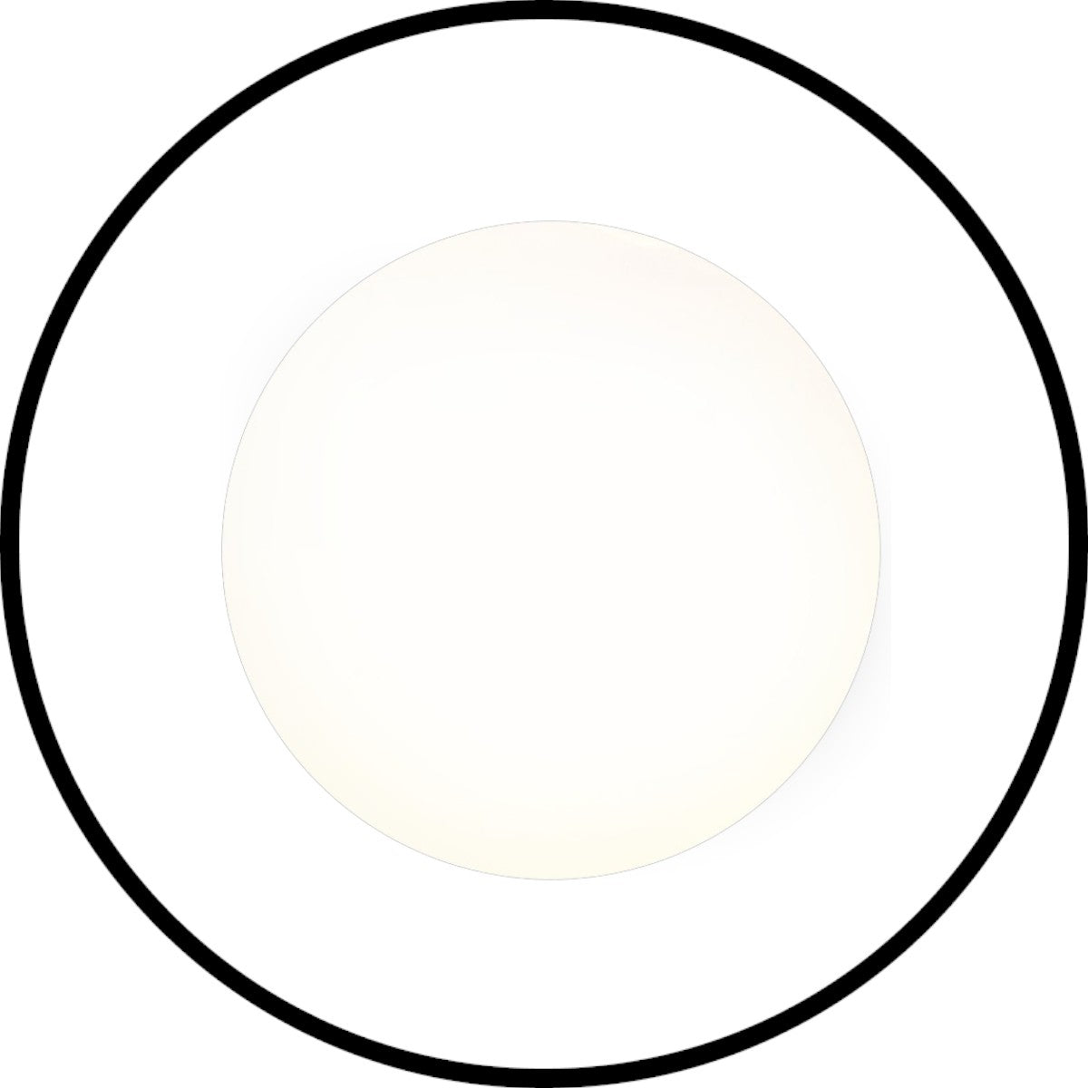 Minimalist design of a round light fixture with a black circular border.