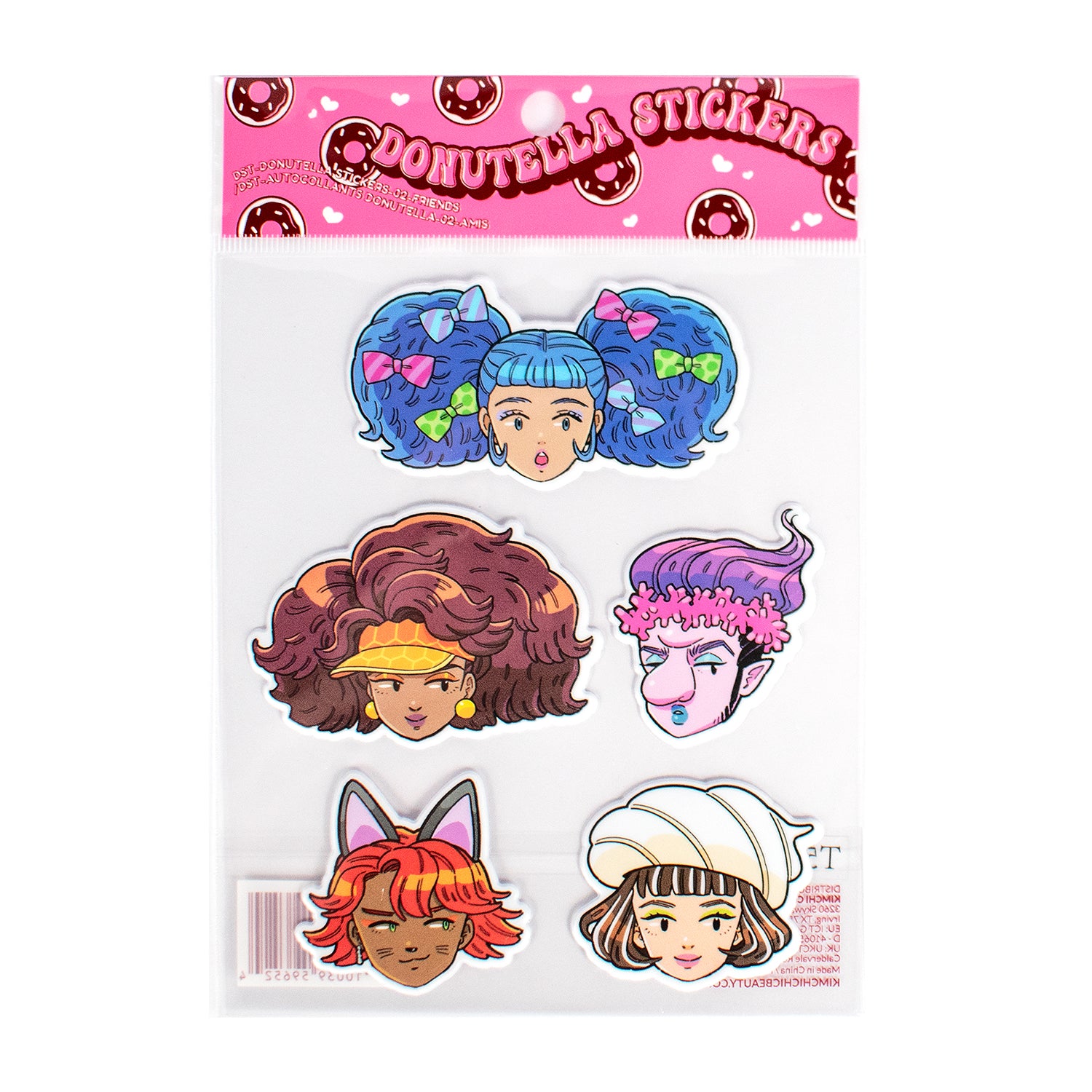 A pack of colorful character stickers featuring diverse hairstyles and expressions.