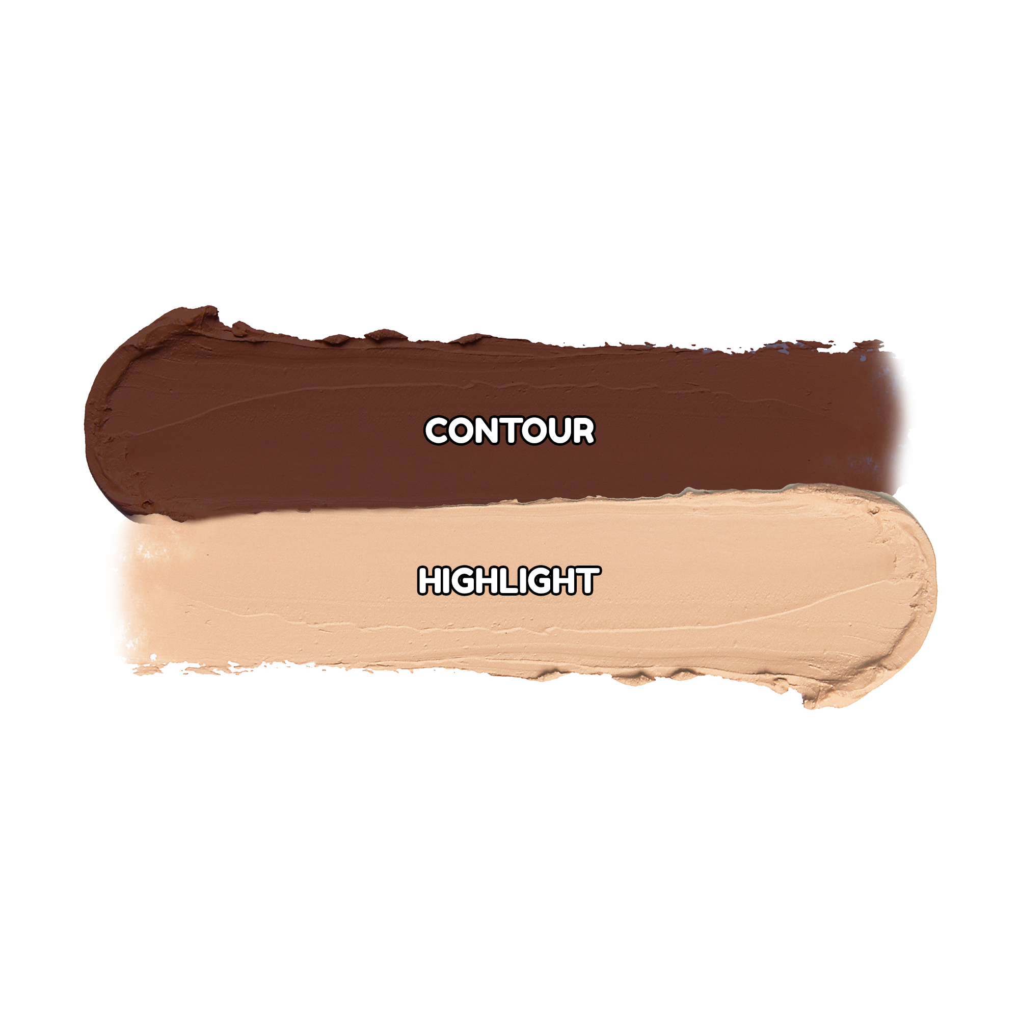 Swatches of contour and highlight makeup products