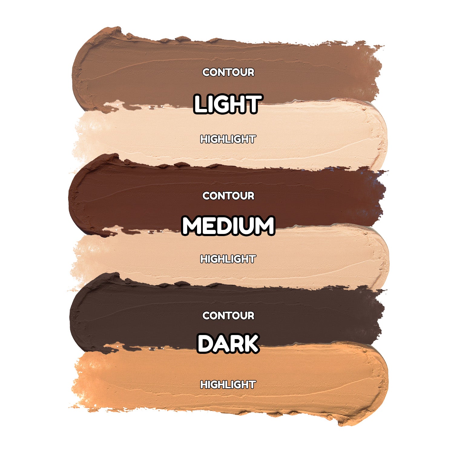 Swatches of contour and highlight shades labeled Light, Medium, and Dark.