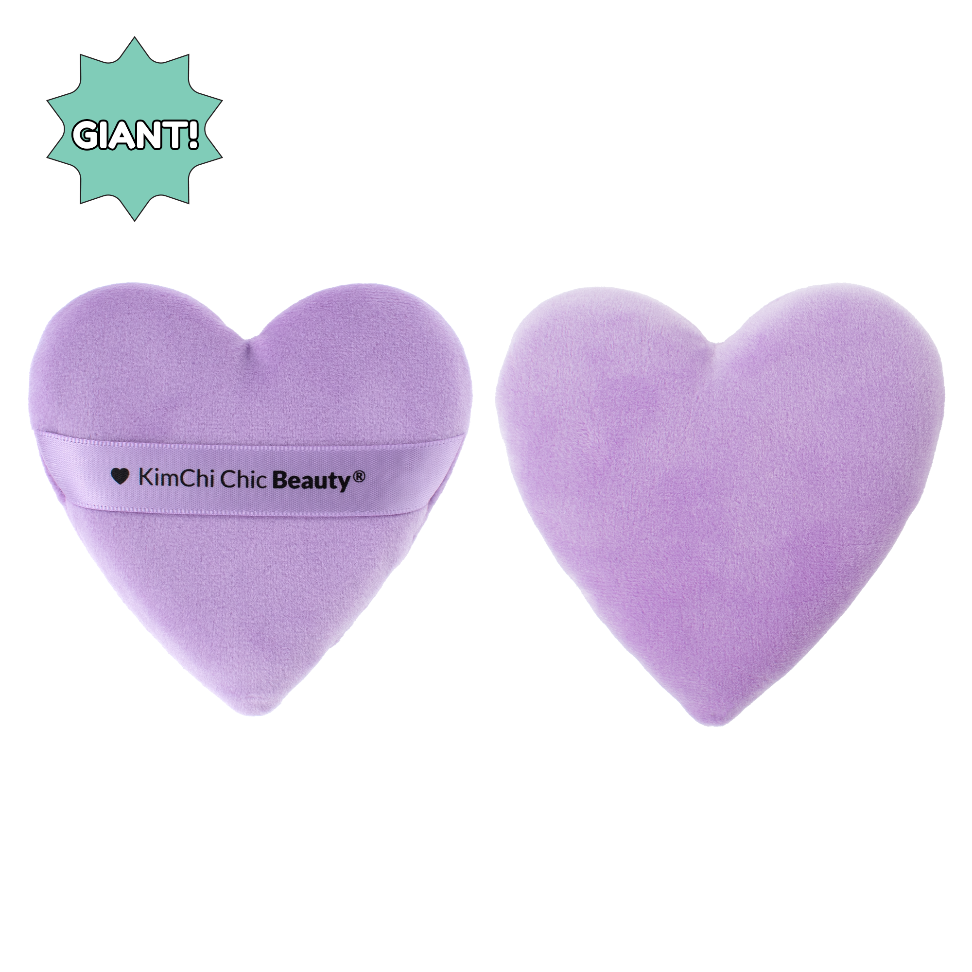 Giant heart-shaped beauty sponge in soft lavender color by KimChi Chic Beauty, perfect for flawless makeup application.