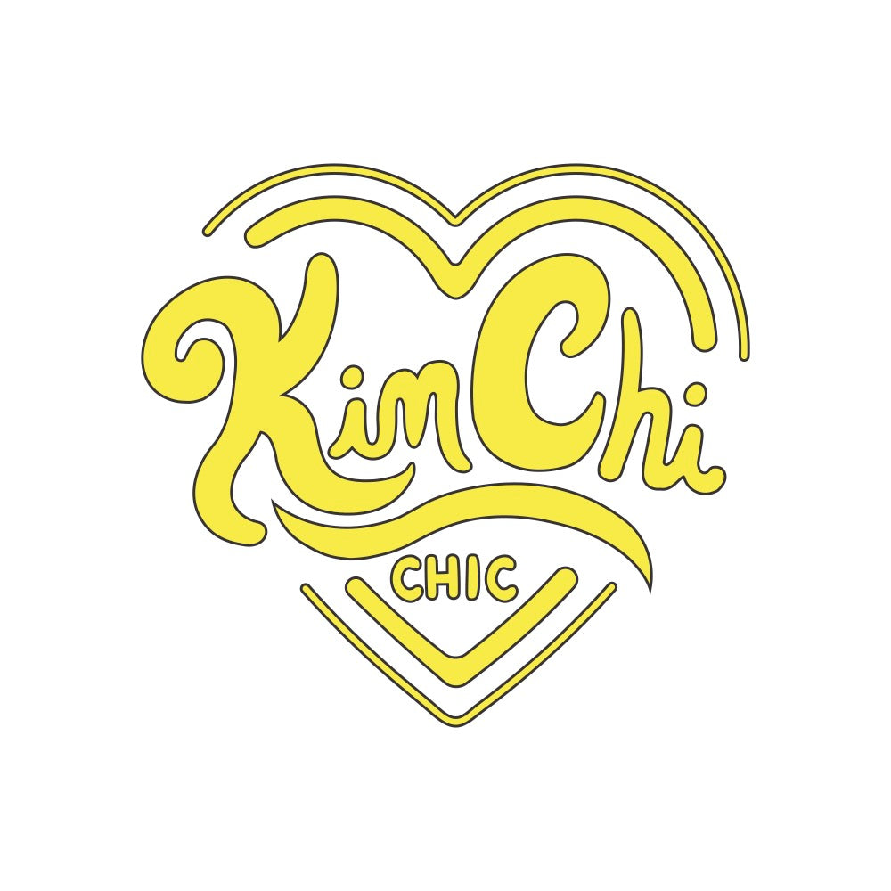 Yellow 'Kim Chi Chic' logo in a heart shape