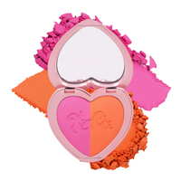 Heart-shaped blush compact featuring vibrant pink and orange shades, perfect for a fresh, youthful look.