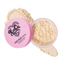 KinChi Puff Puff Pass Set & Bake Powder in pink container, lightweight, finely milled, perfect for makeup setting.
