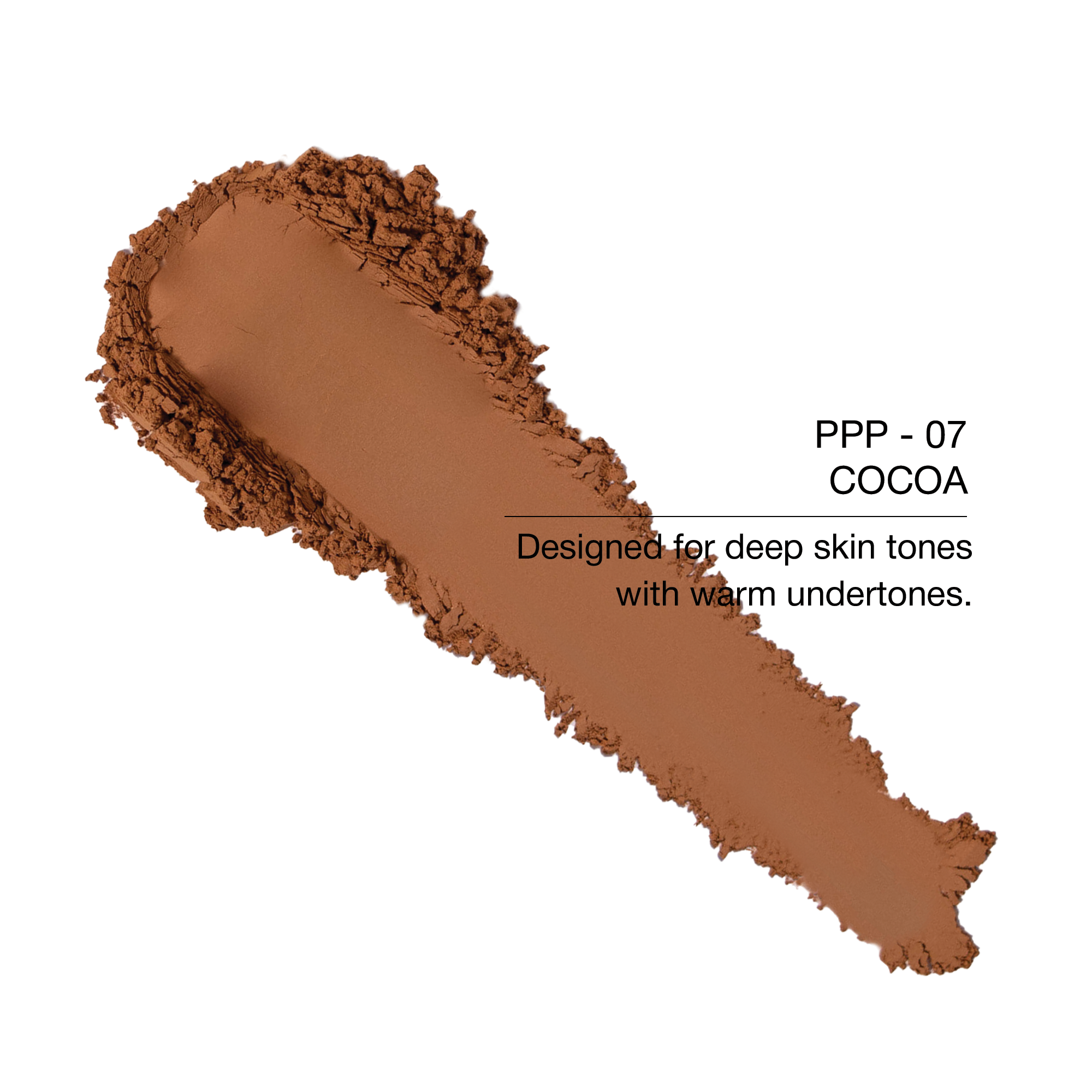 Cocoa powder for deep skin tones, warm undertones, perfect for makeup application.