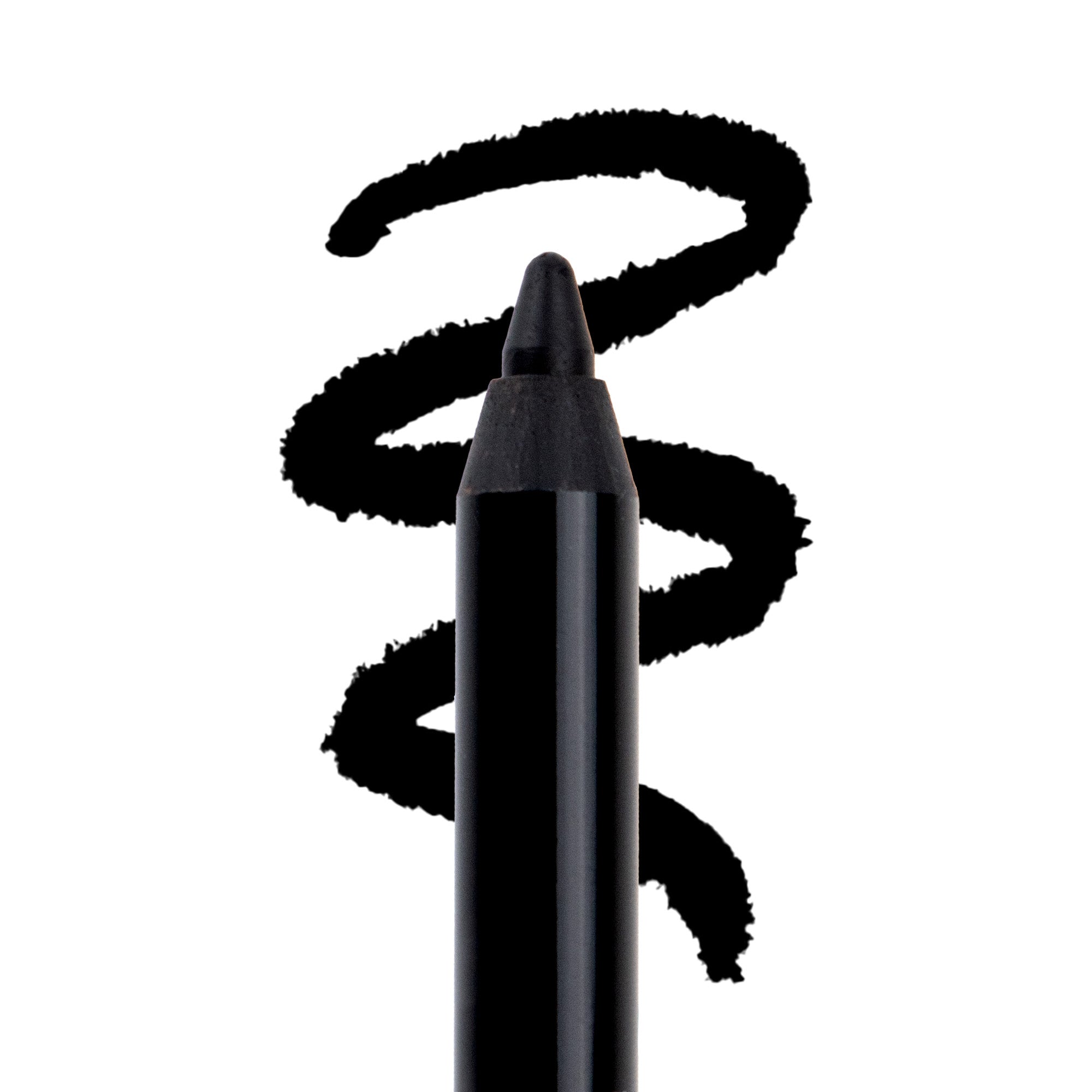 Black eyeliner pencil with a swirling line of black product.