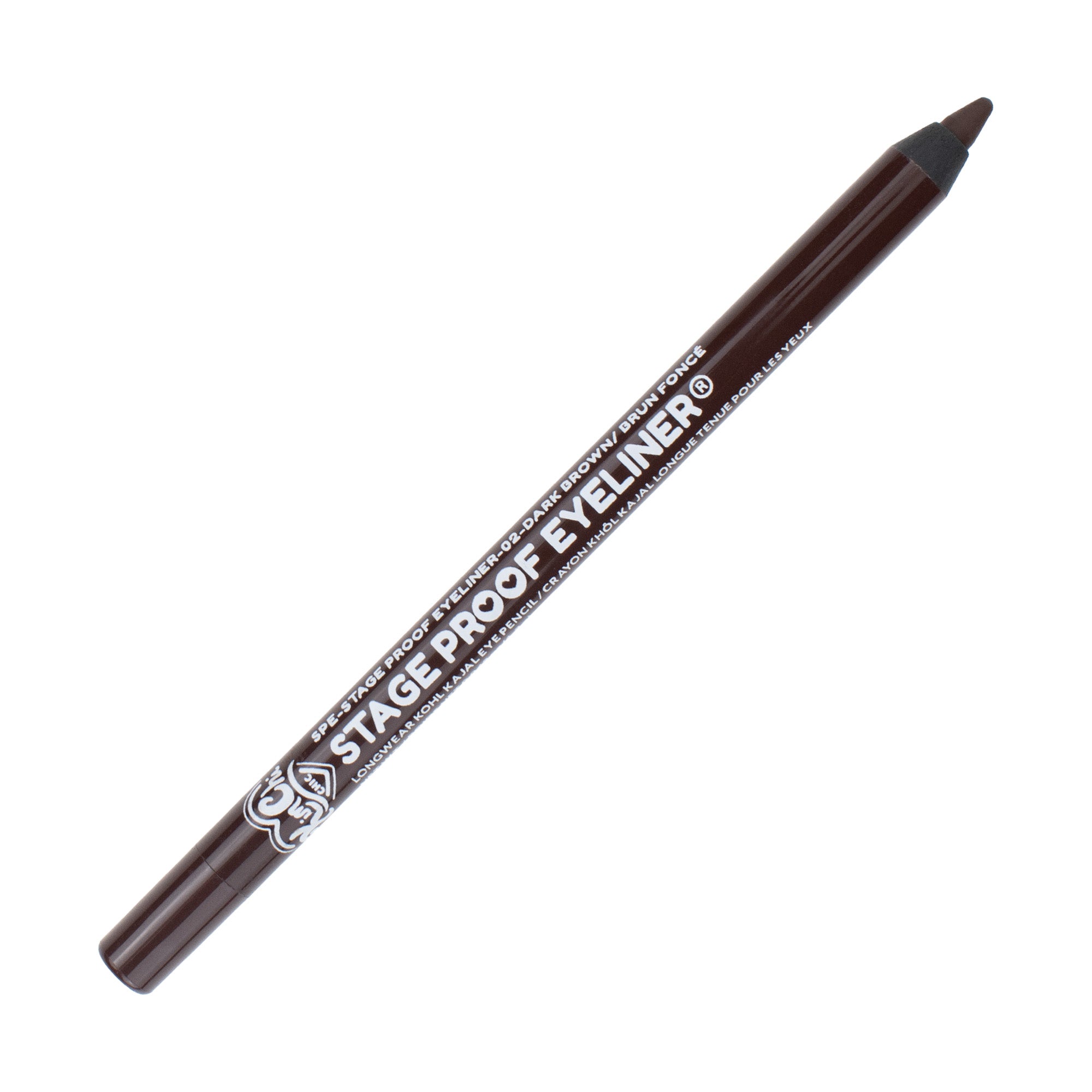 Brown eyeliner pencil labeled 'Stage Proof Eyeliner'