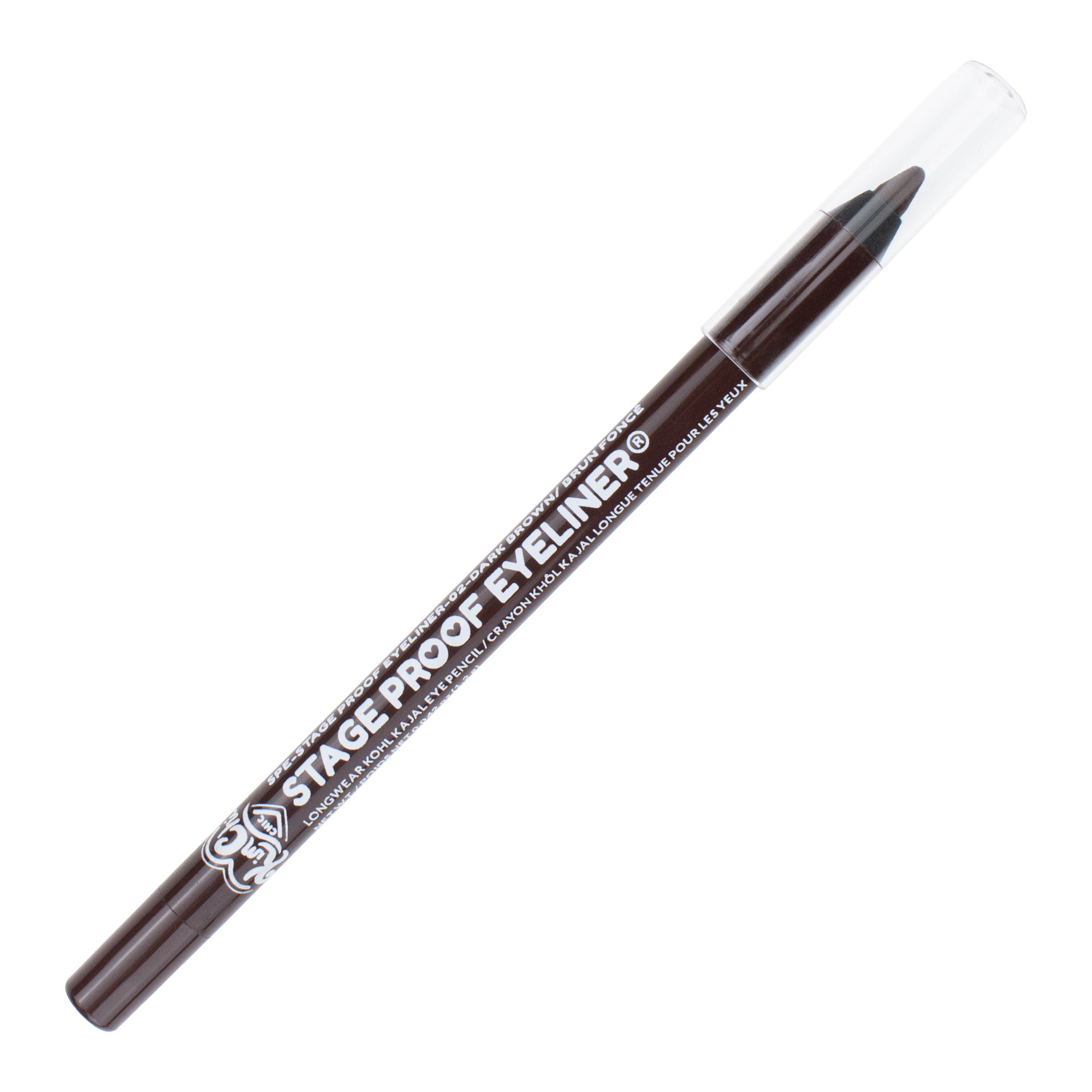 Brown retractable eyeliner pencil with clear cap