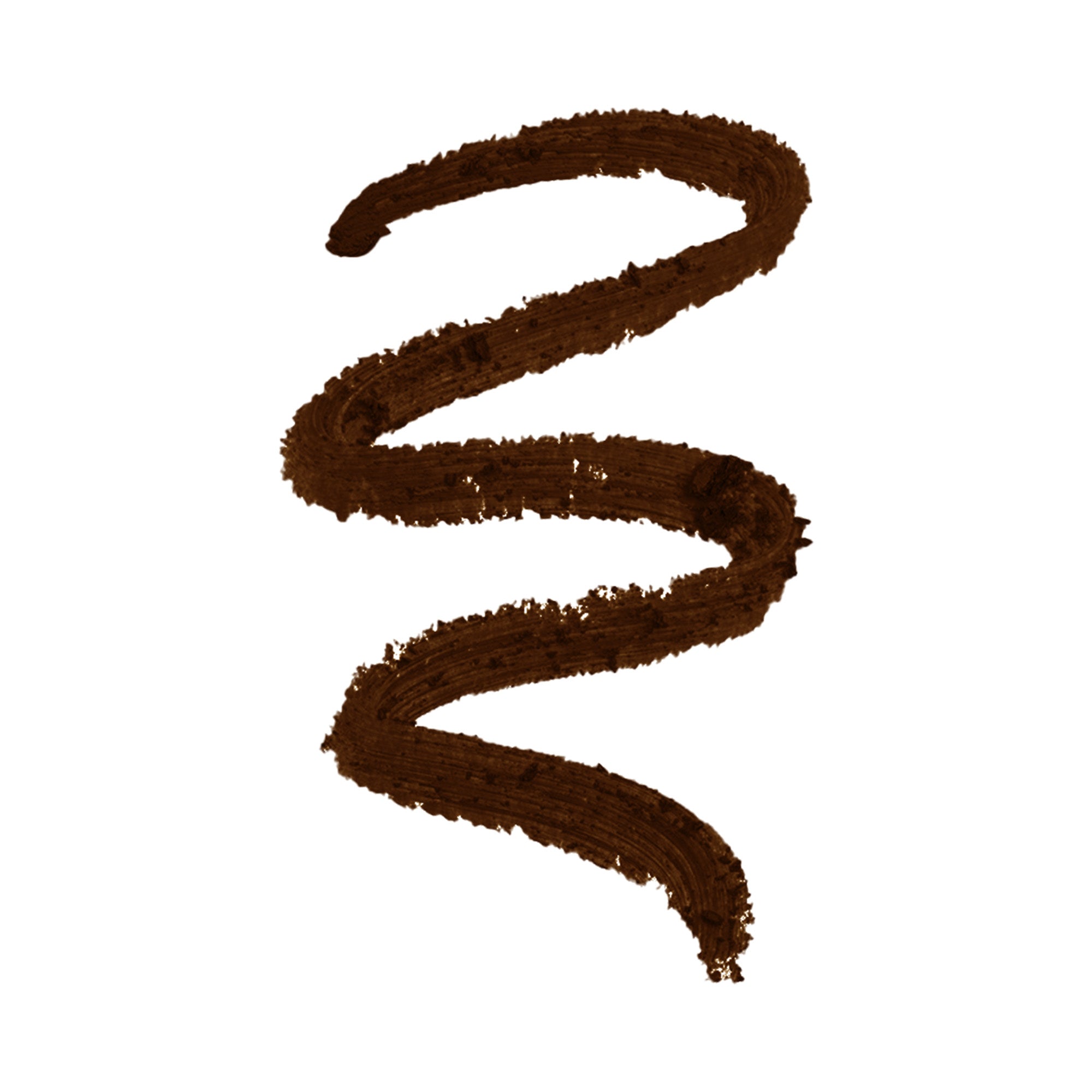 A swirling line of brown powder on a white background.