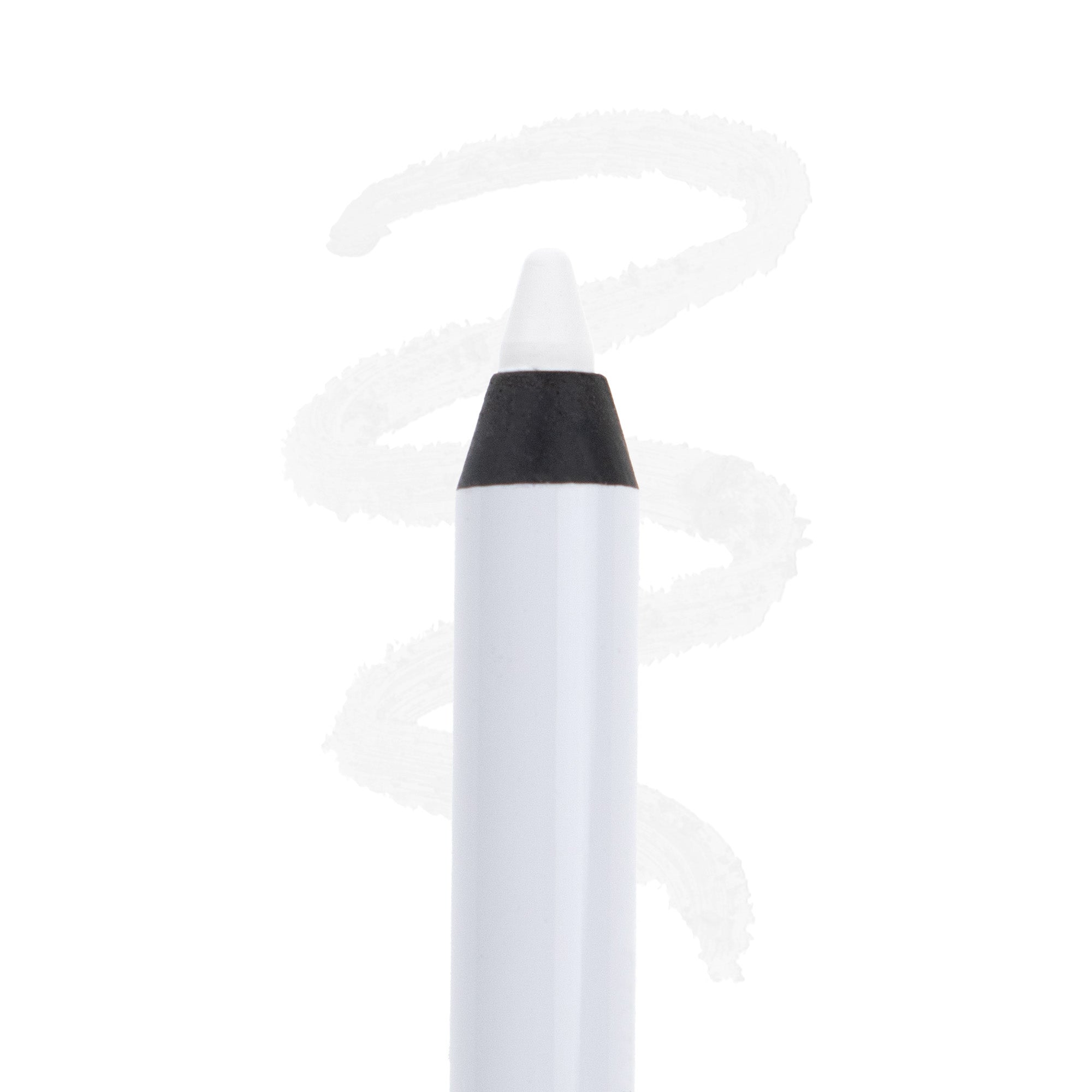 White crayon with a black tip beside a swirl of white crayon mark