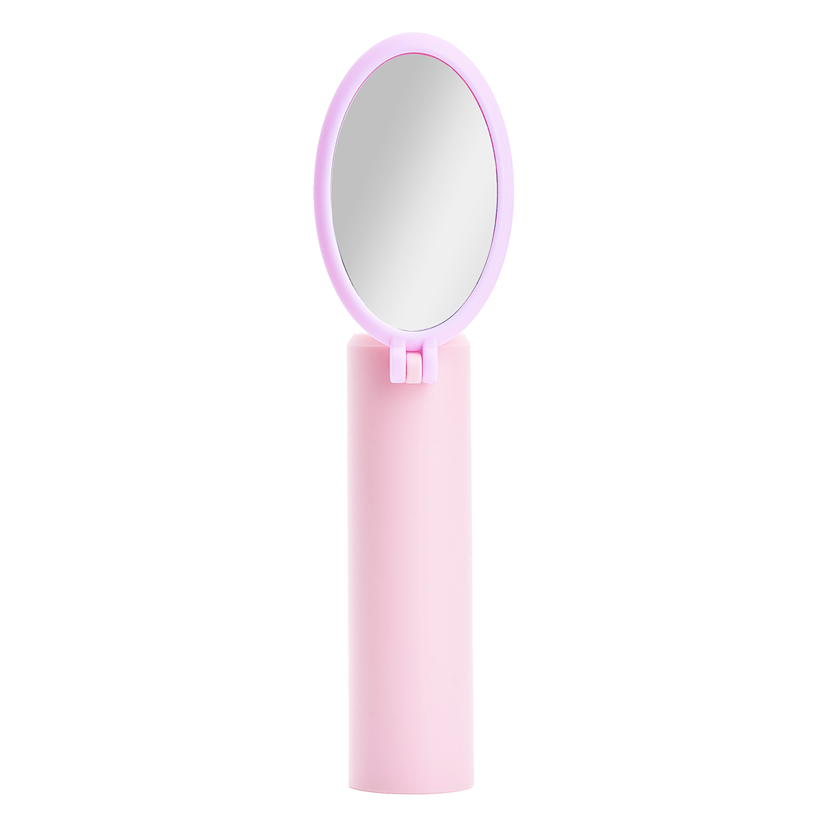 Pink handheld mirror with an oval reflective surface