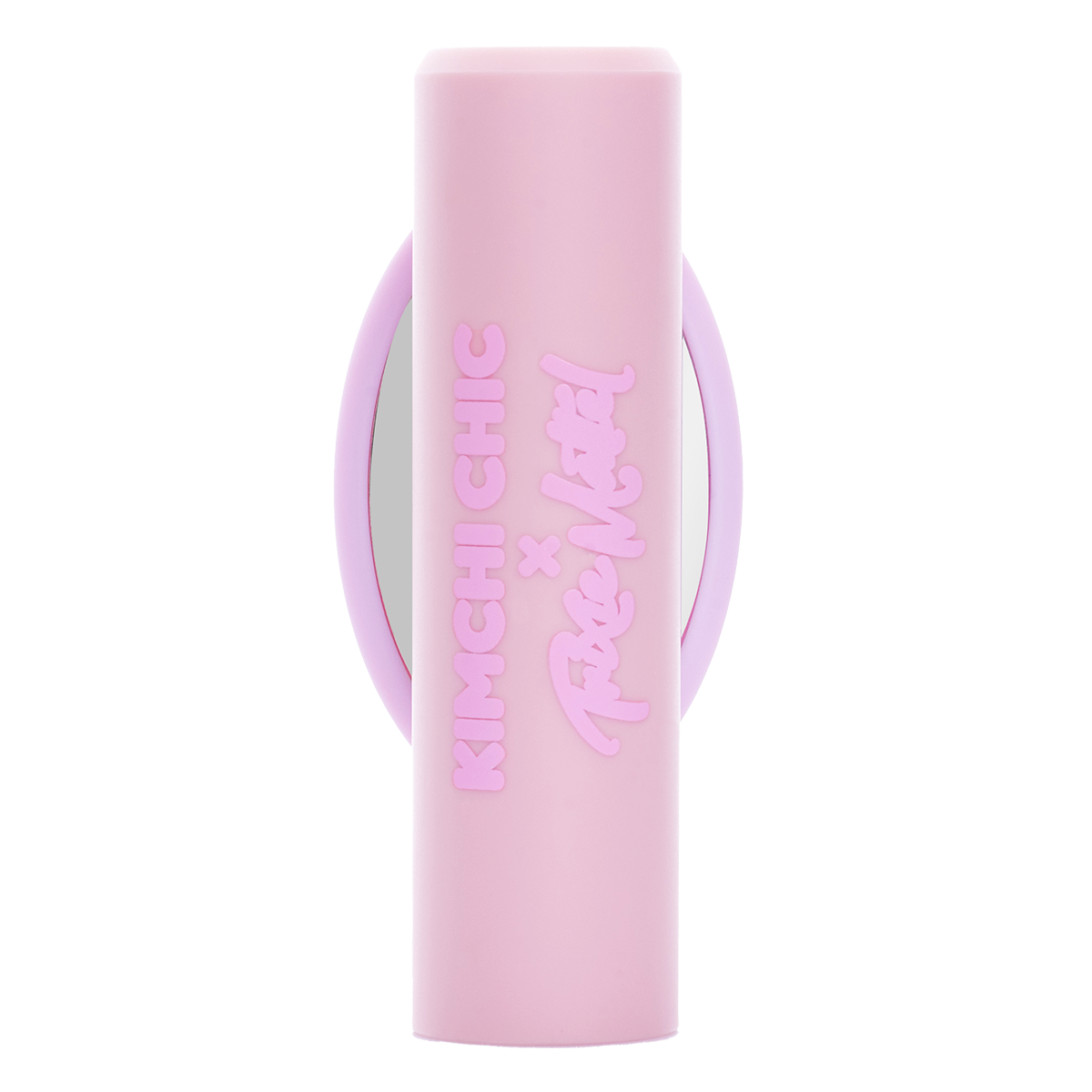 Pink lipstick tube with Kimchi Chic x Trixie Mattel branding