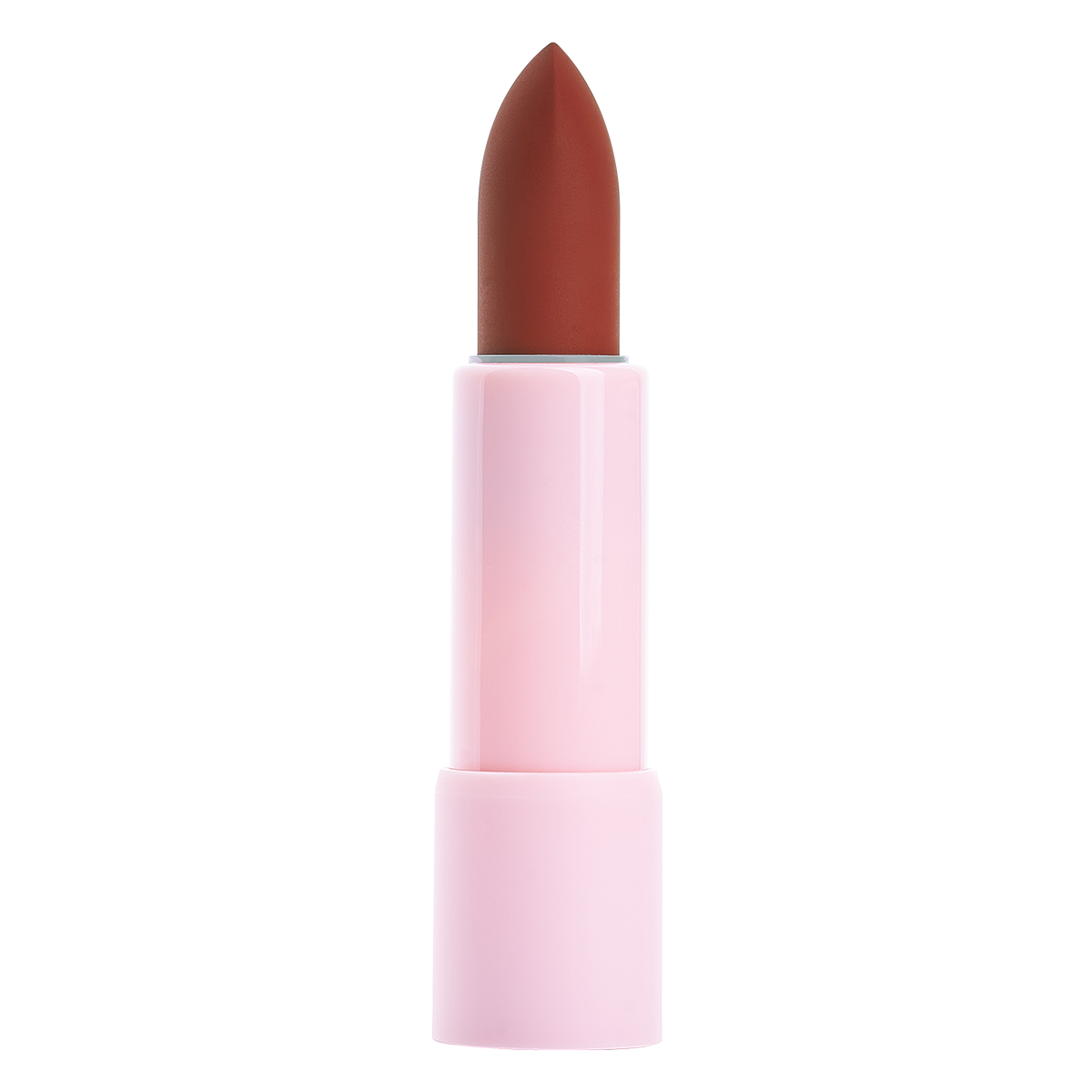 Pink lipstick tube with brown lipstick