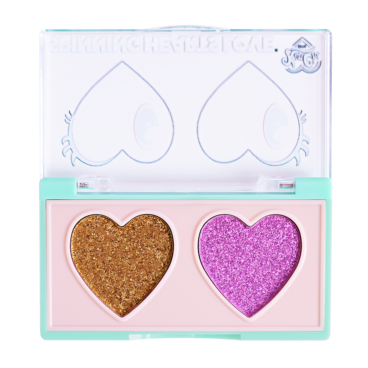 Heart-shaped glitter eyeshadow palette with gold and pink shades