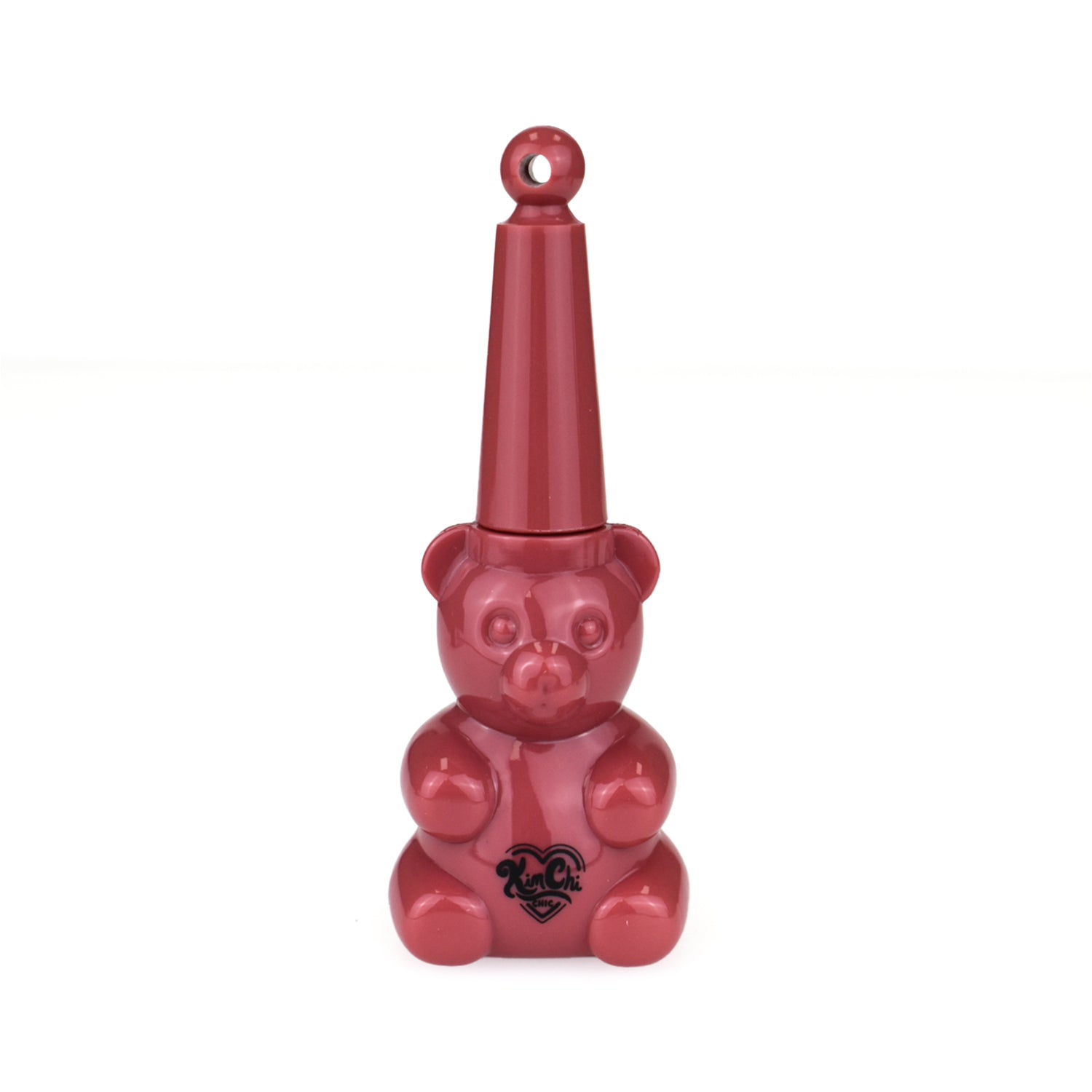 Red teddy bear-shaped container with a conical lid