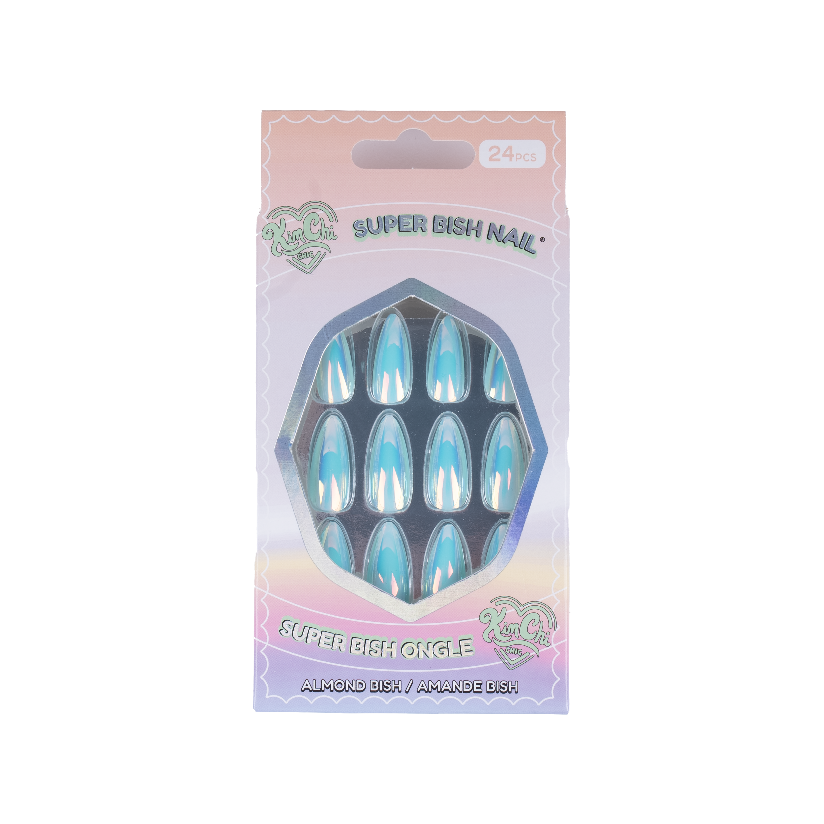 Pack of 24 blue artificial nails in a decorative box.