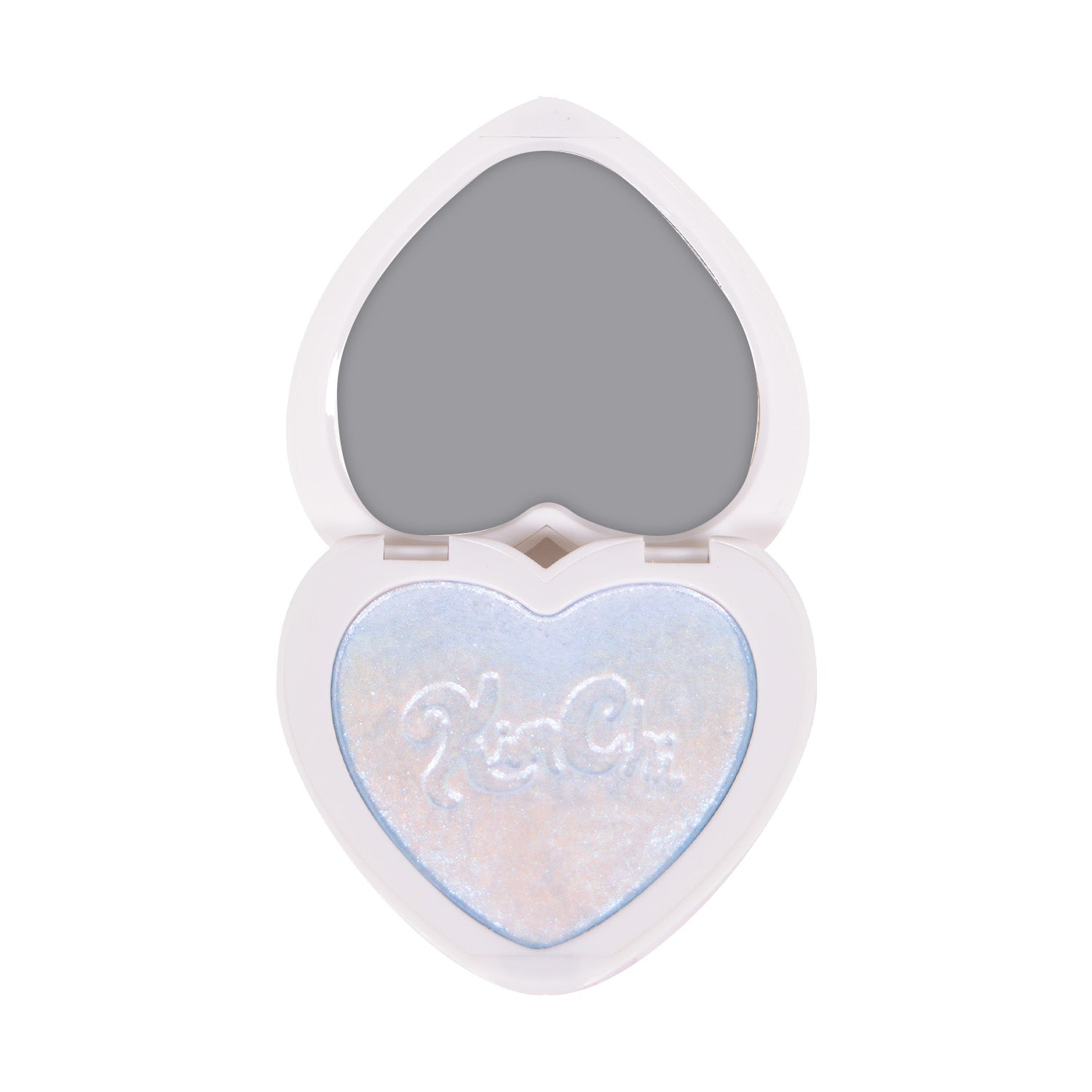 Heart-shaped compact with mirror and iridescent powder