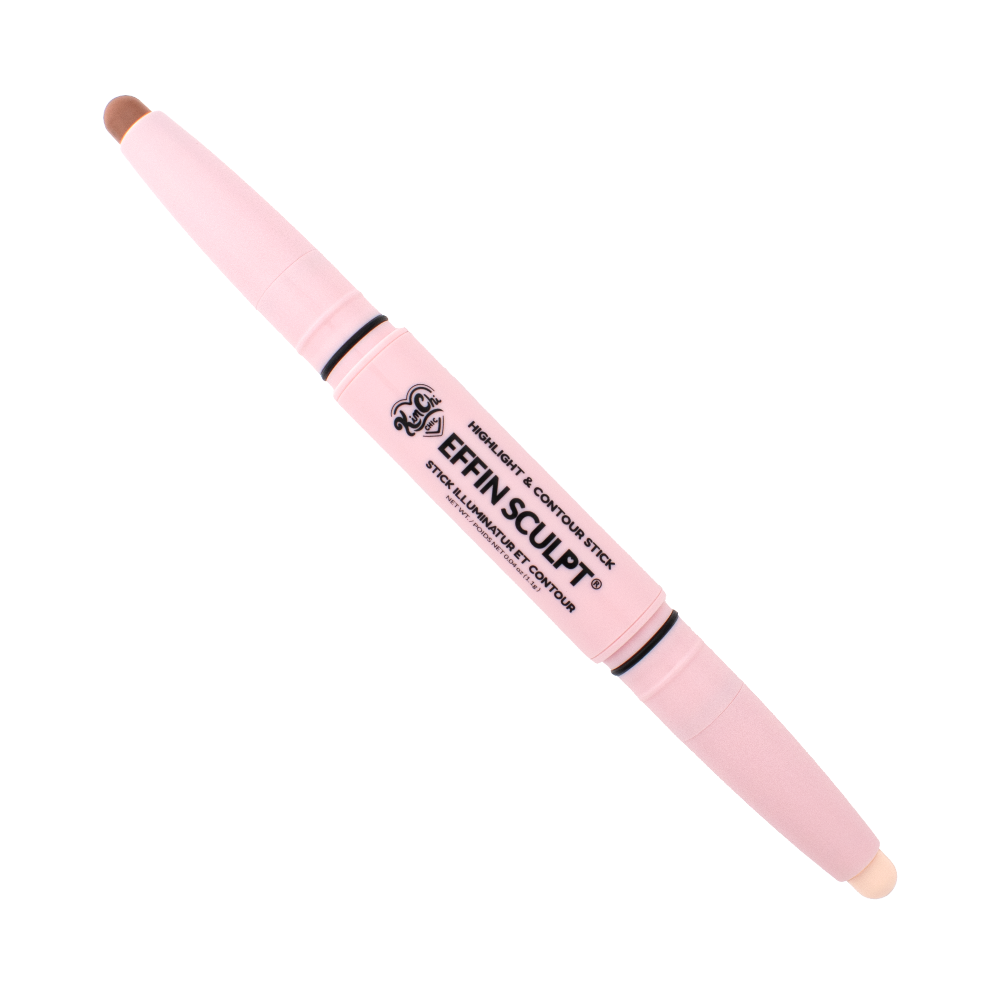 Dual-ended sculpting makeup pencil with pink packaging