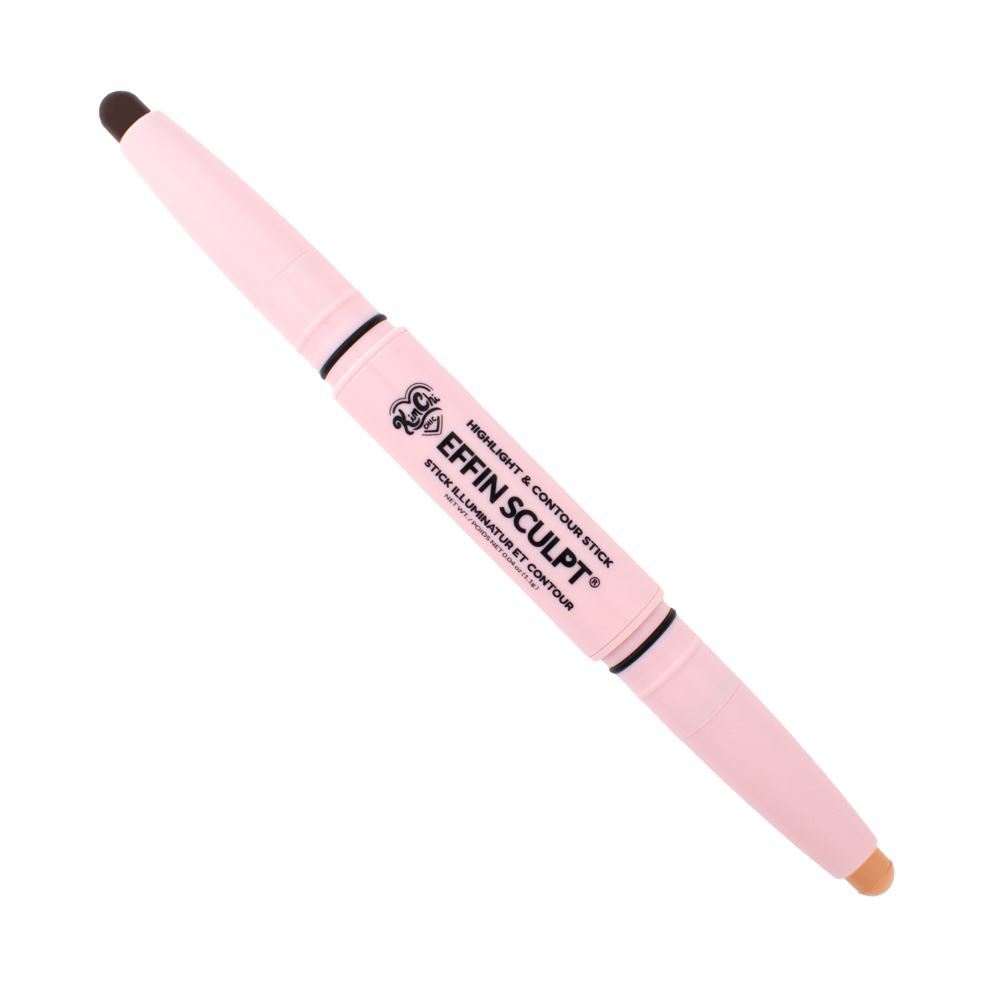 Dual-ended makeup marker with a pink body and two different colored tips.