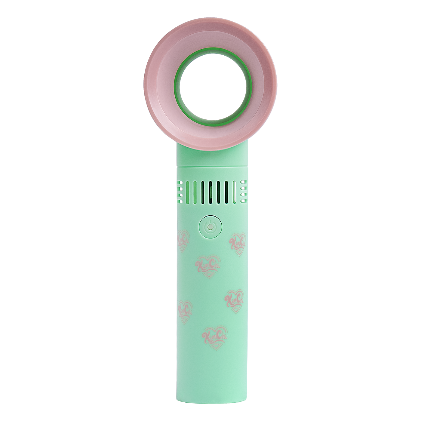 Green and pink bladeless fan
