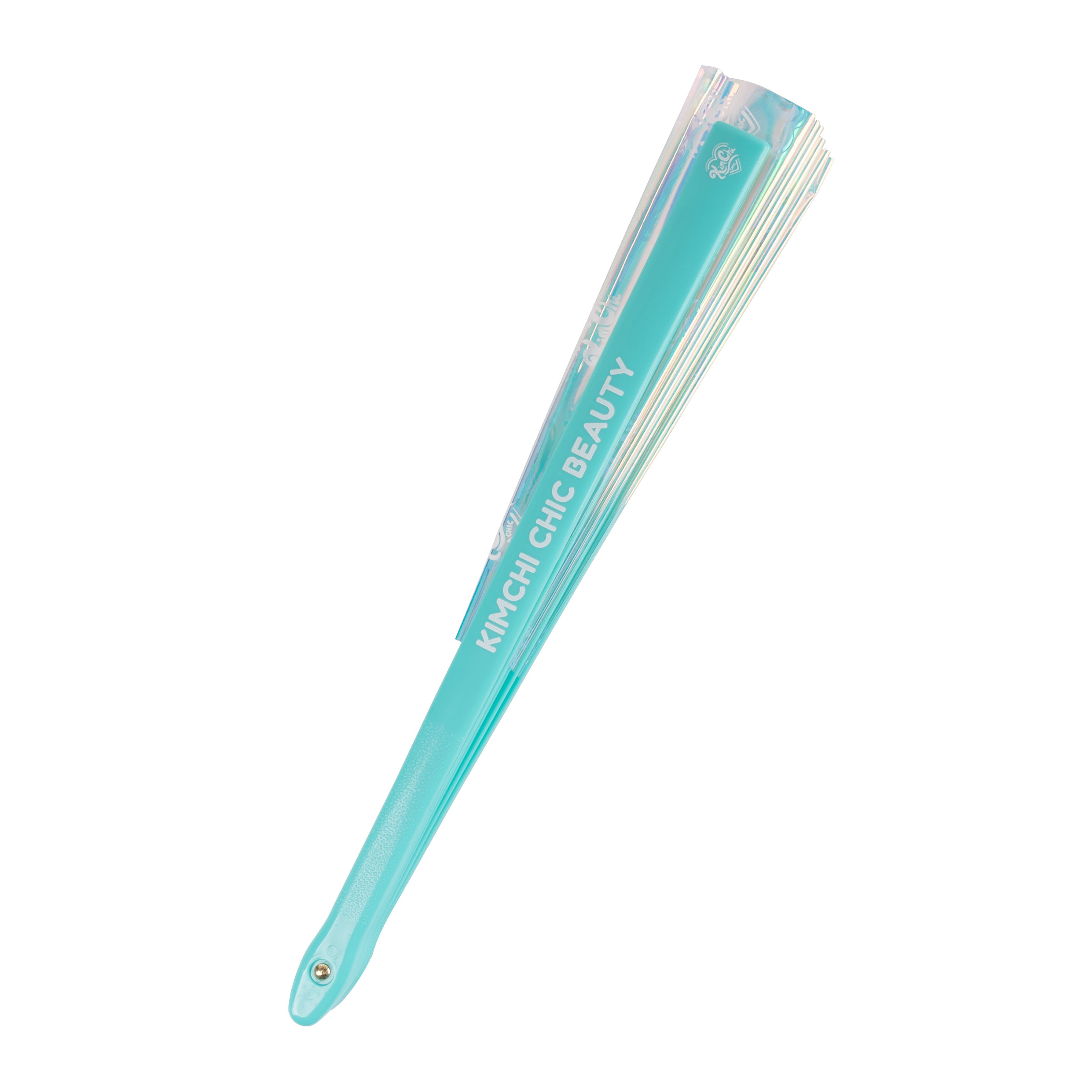 Turquoise reusable straw in a clear case with 'Kimchi Chic Beauty' branding.