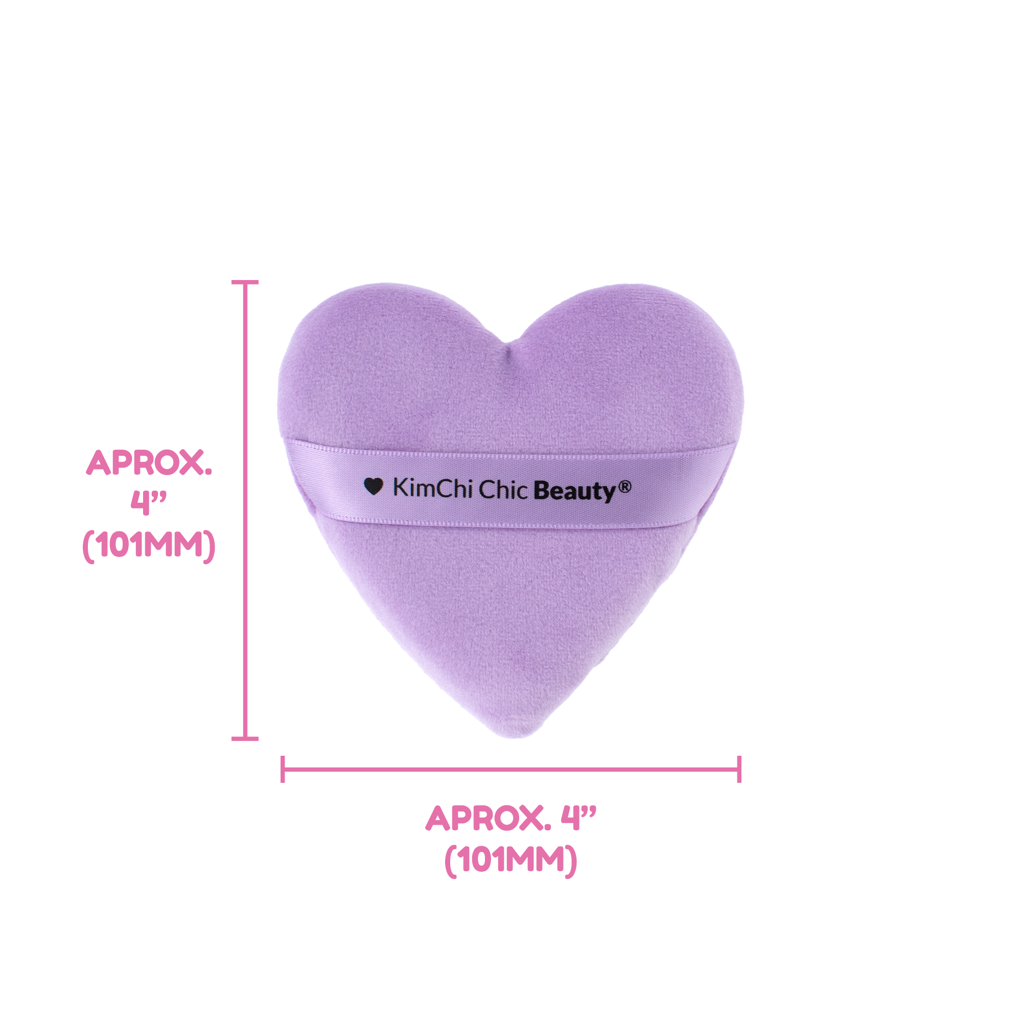Purple heart-shaped beauty sponge by KimChi Chic Beauty, approximately 4 inches, soft material for flawless makeup application.