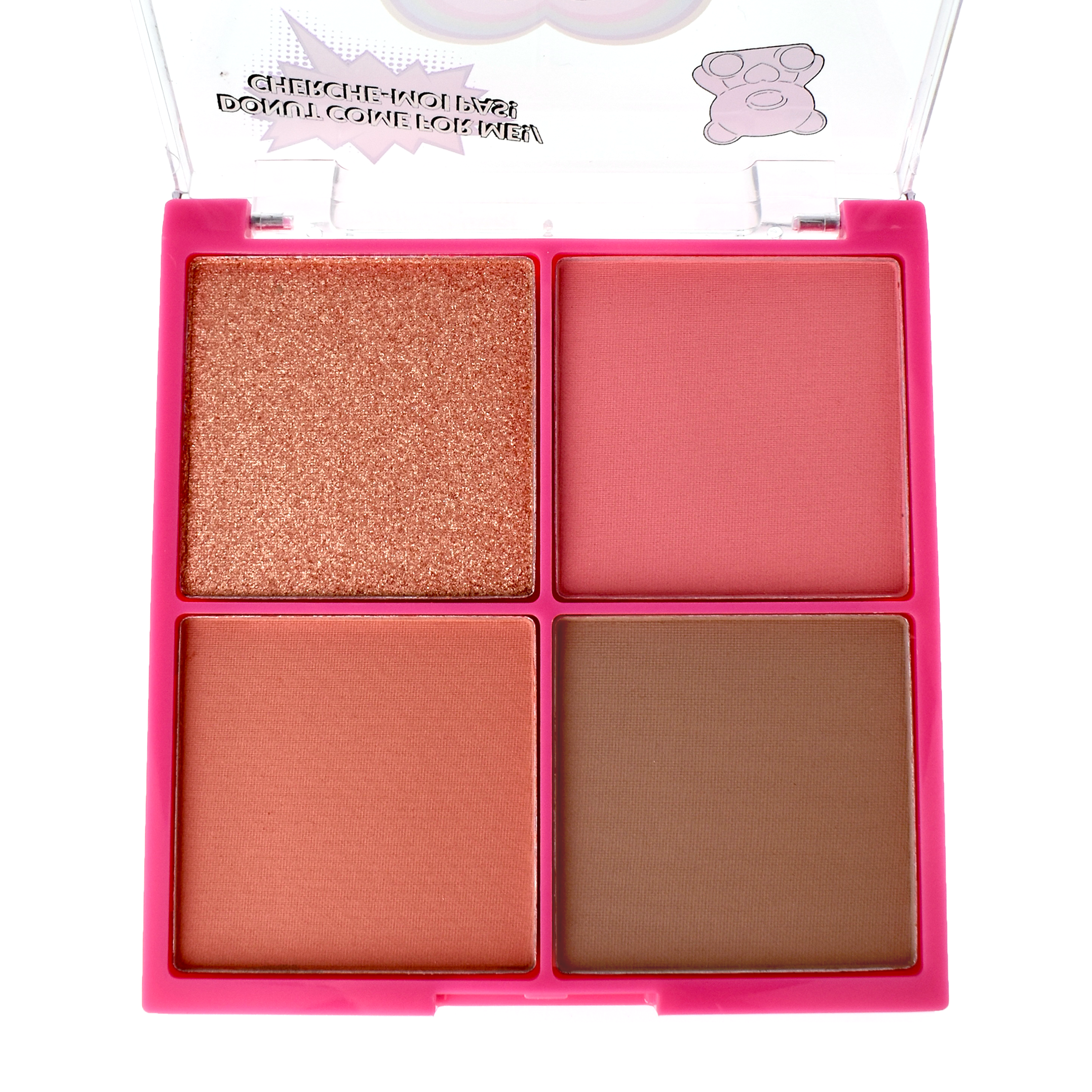 Makeup palette with four shades in a pink case