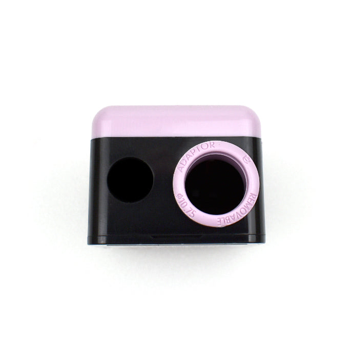 Compact black and pink camera with dual lenses