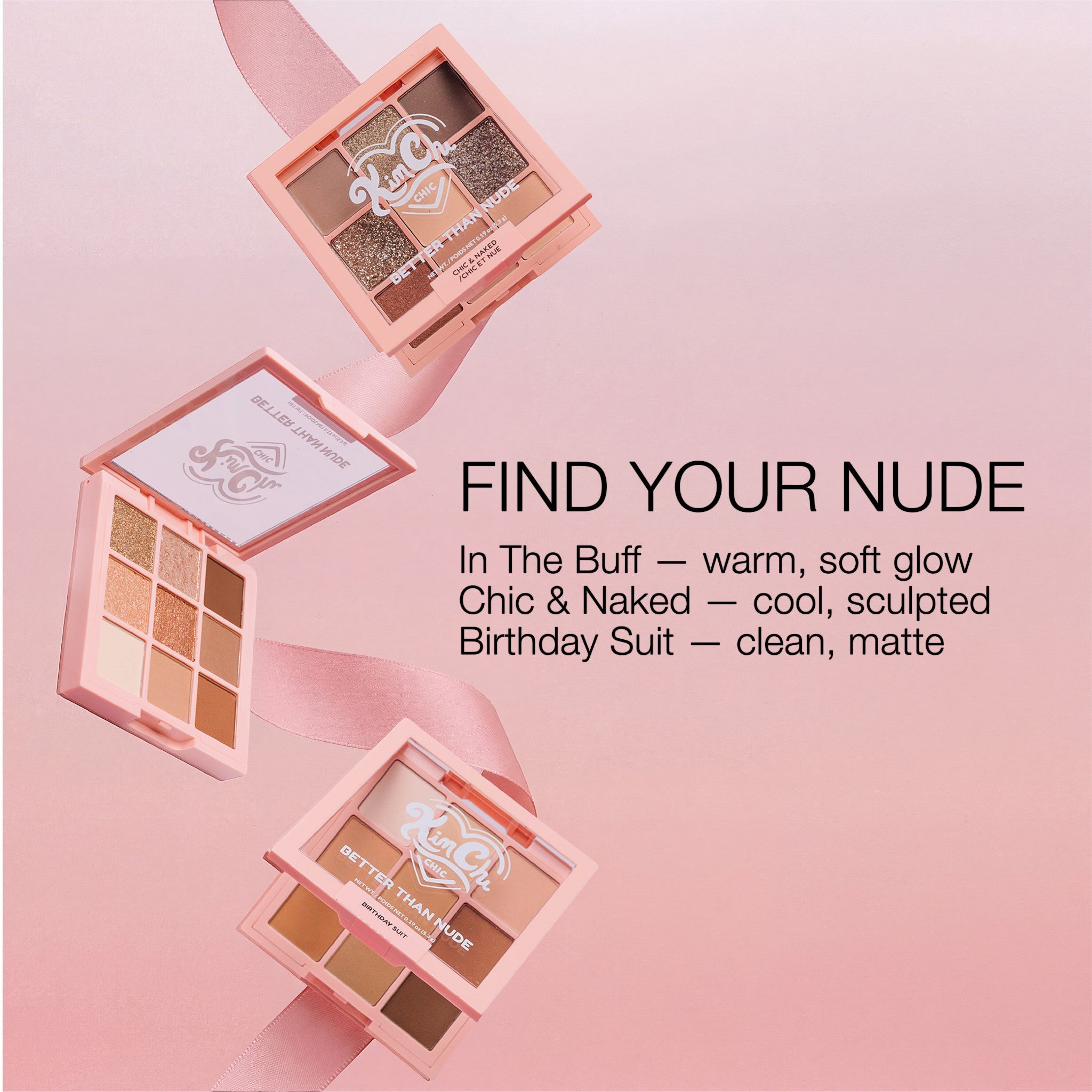 Better Than Nude eyeshadow palette in pink featuring warm, cool, and matte shades for versatile looks.