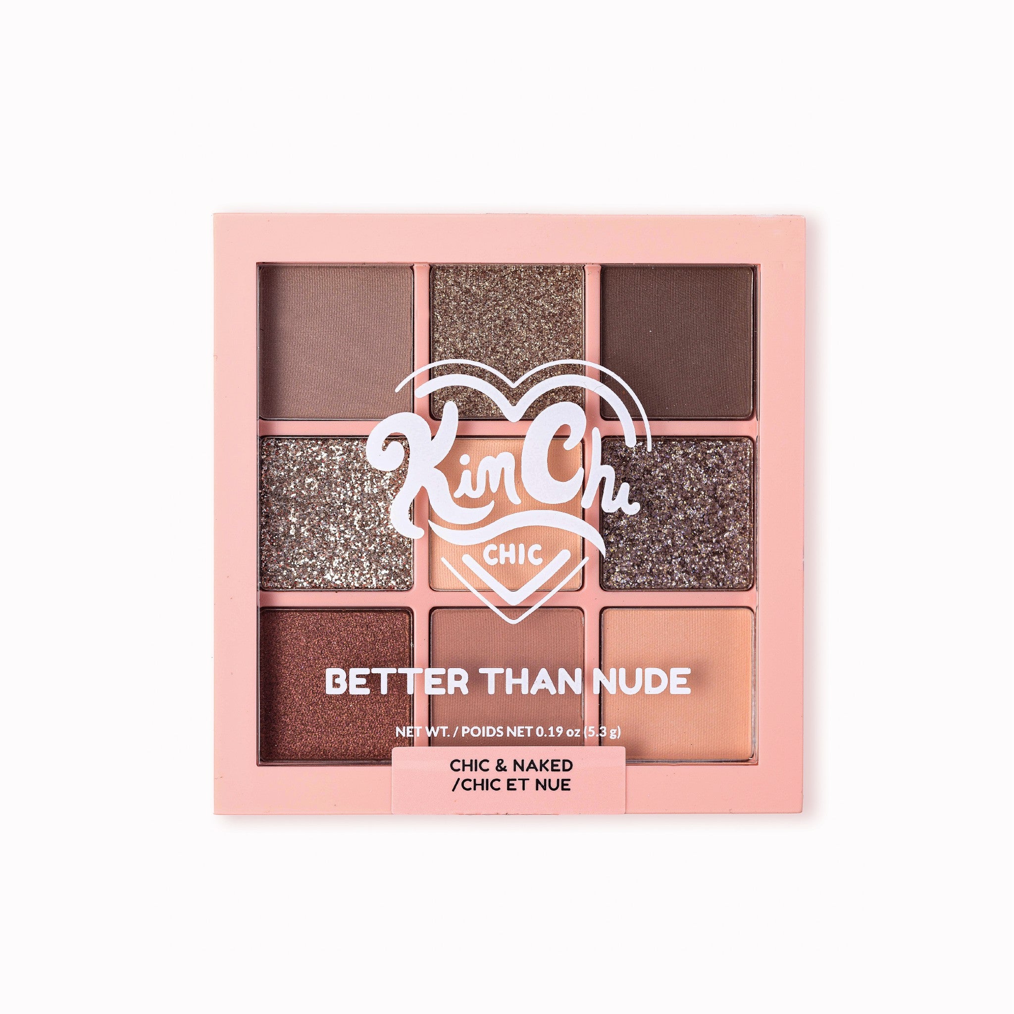 Kim Chi Chic Better Than Nude eyeshadow palette, featuring 9 shades in pink and neutral tones.