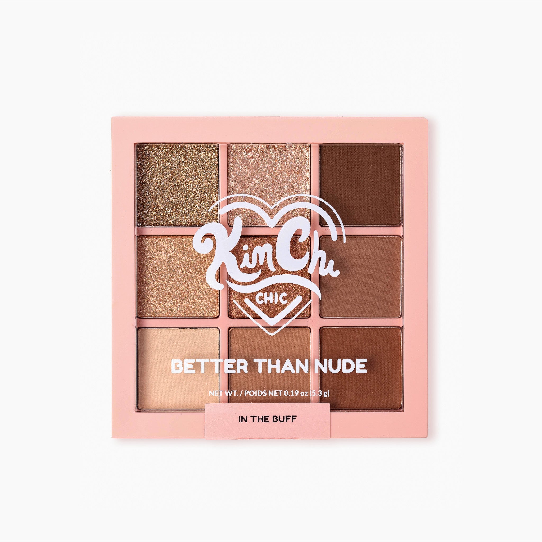 Kim Chiu's 'Better Than Nude' eyeshadow palette in pink, featuring 9 warm, neutral shades.