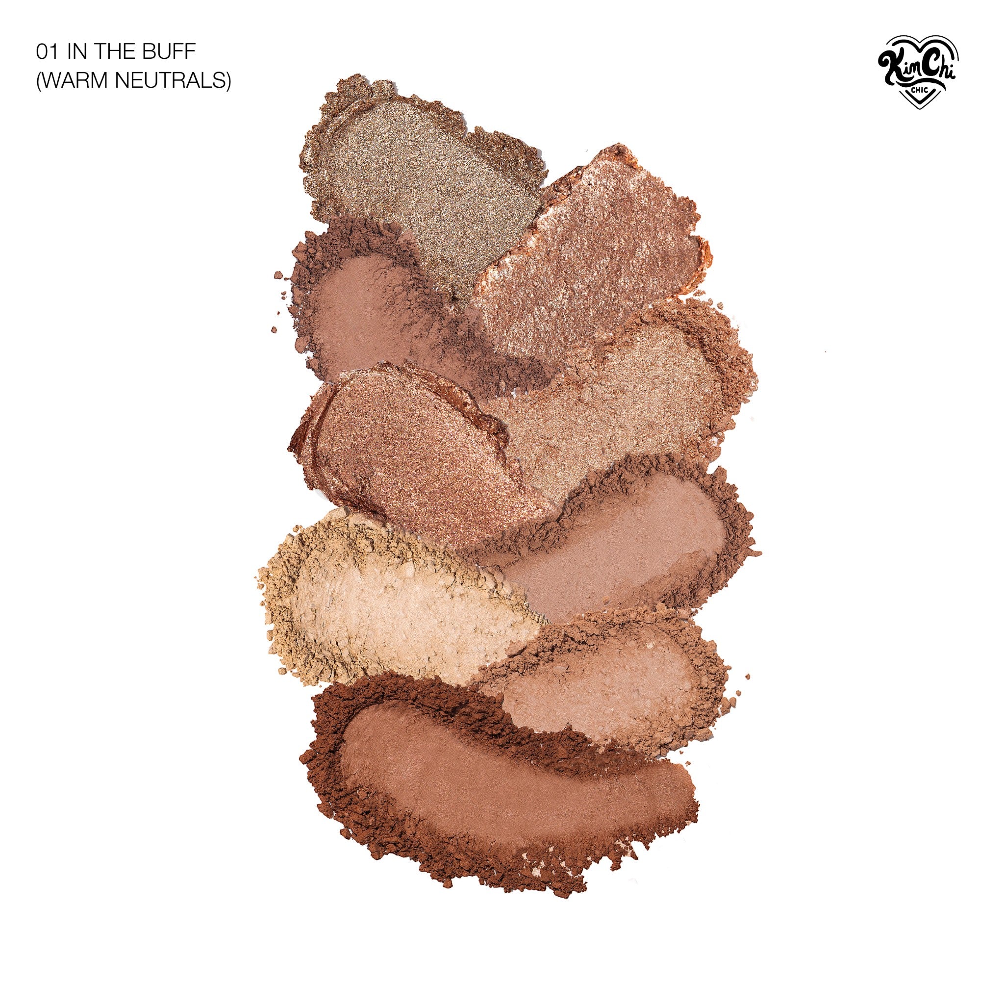 KinChi 01 In The Buff eyeshadow palette featuring warm neutral shades in powder form.