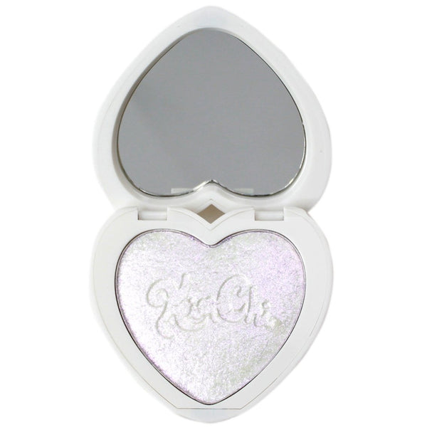 Heart-shaped compact with mirror and shimmering powder inside