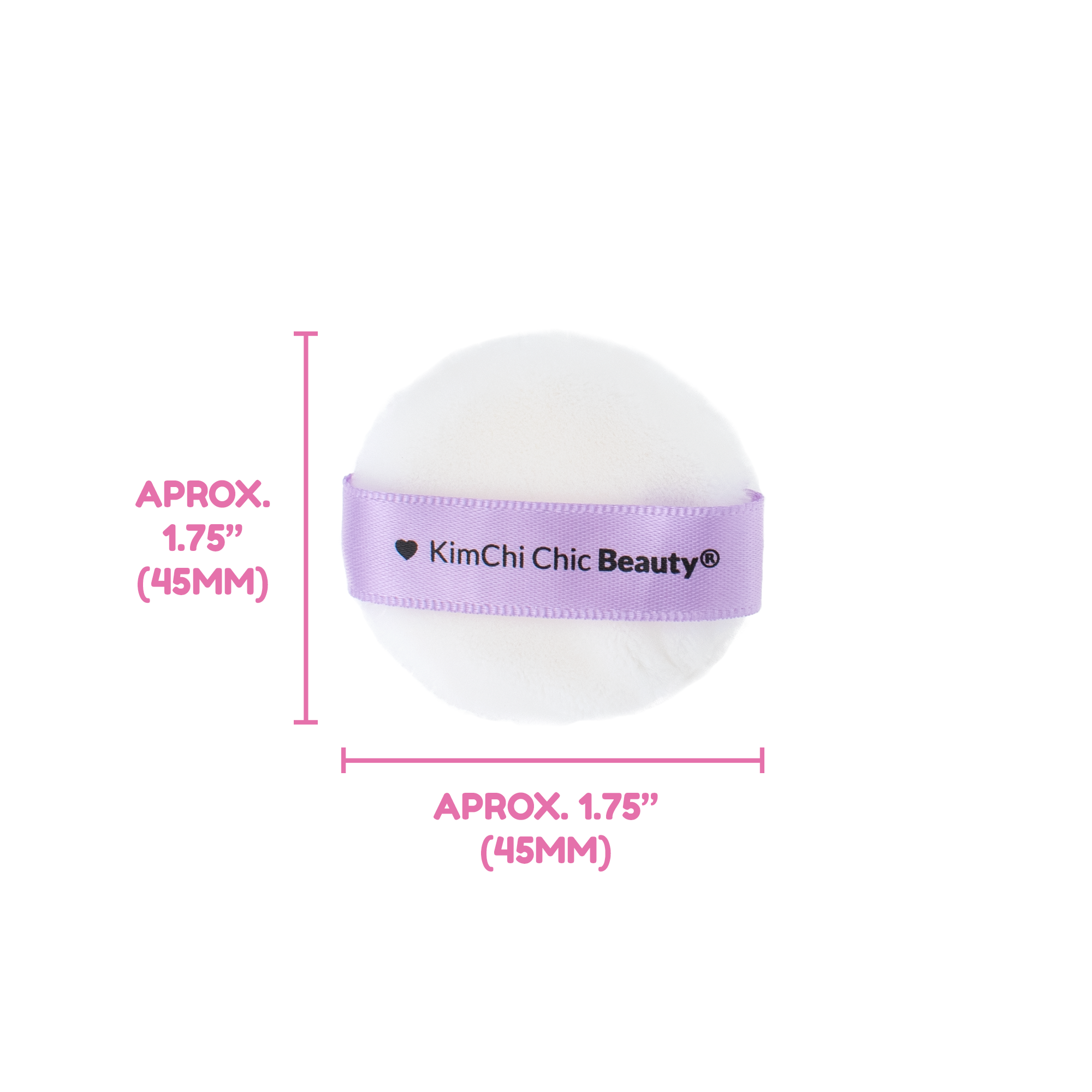 KimChi Chic Beauty 1.75-inch white powder puff with lavender strap for smooth makeup application.