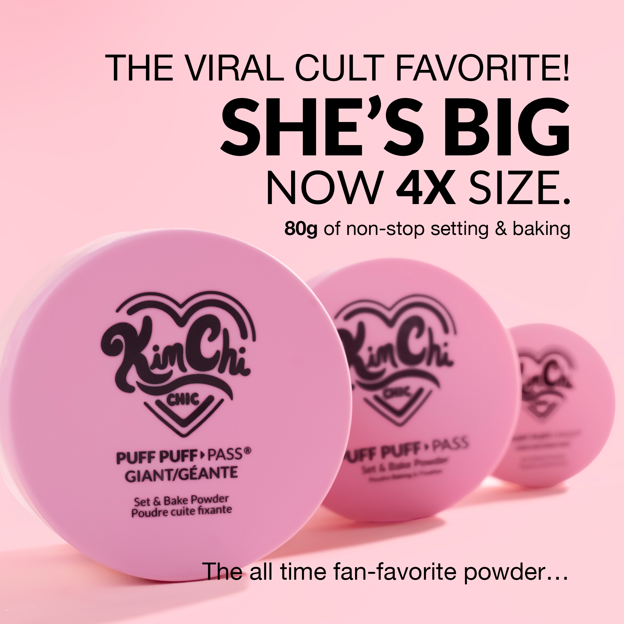 KimChi Puff Puff Pass setting powder, 80g, pink packaging, cult favorite for baking and setting makeup.