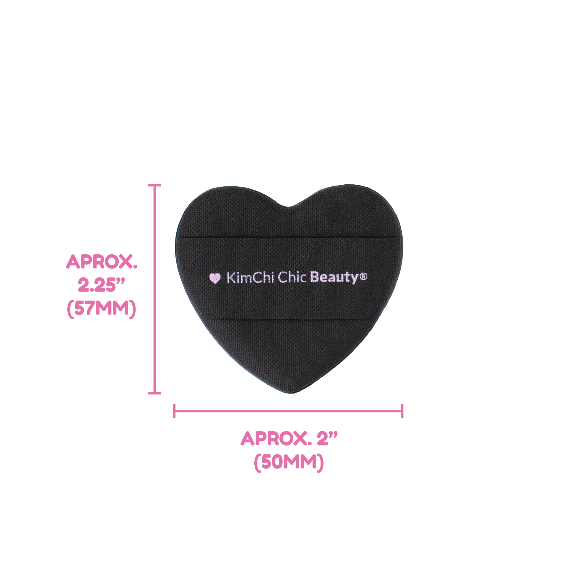 KimChi Chic Beauty heart-shaped makeup sponge, black, approx. 2.25" x 2" for blending cosmetics smoothly.