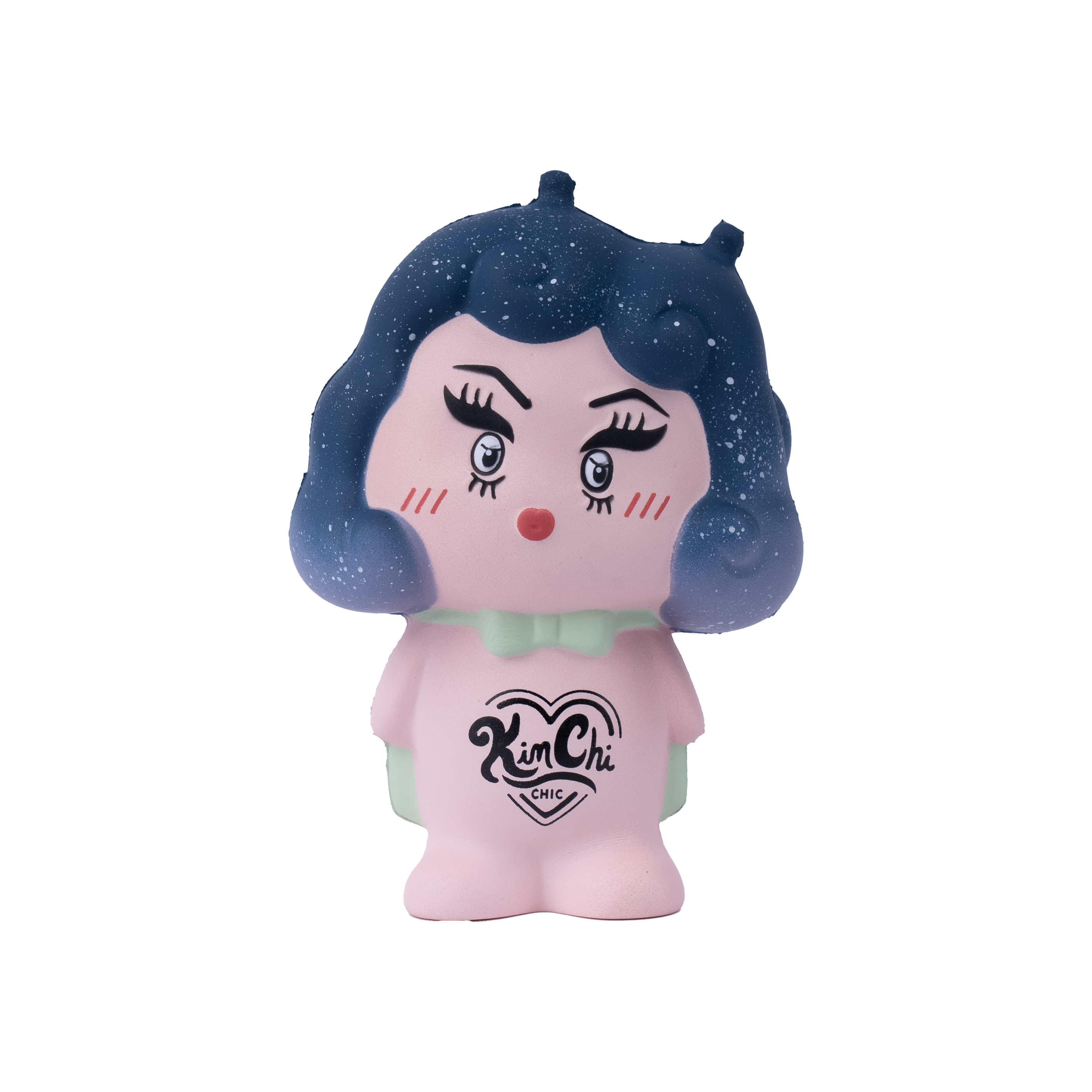 Cute toy figurine with blue hair and pink outfit