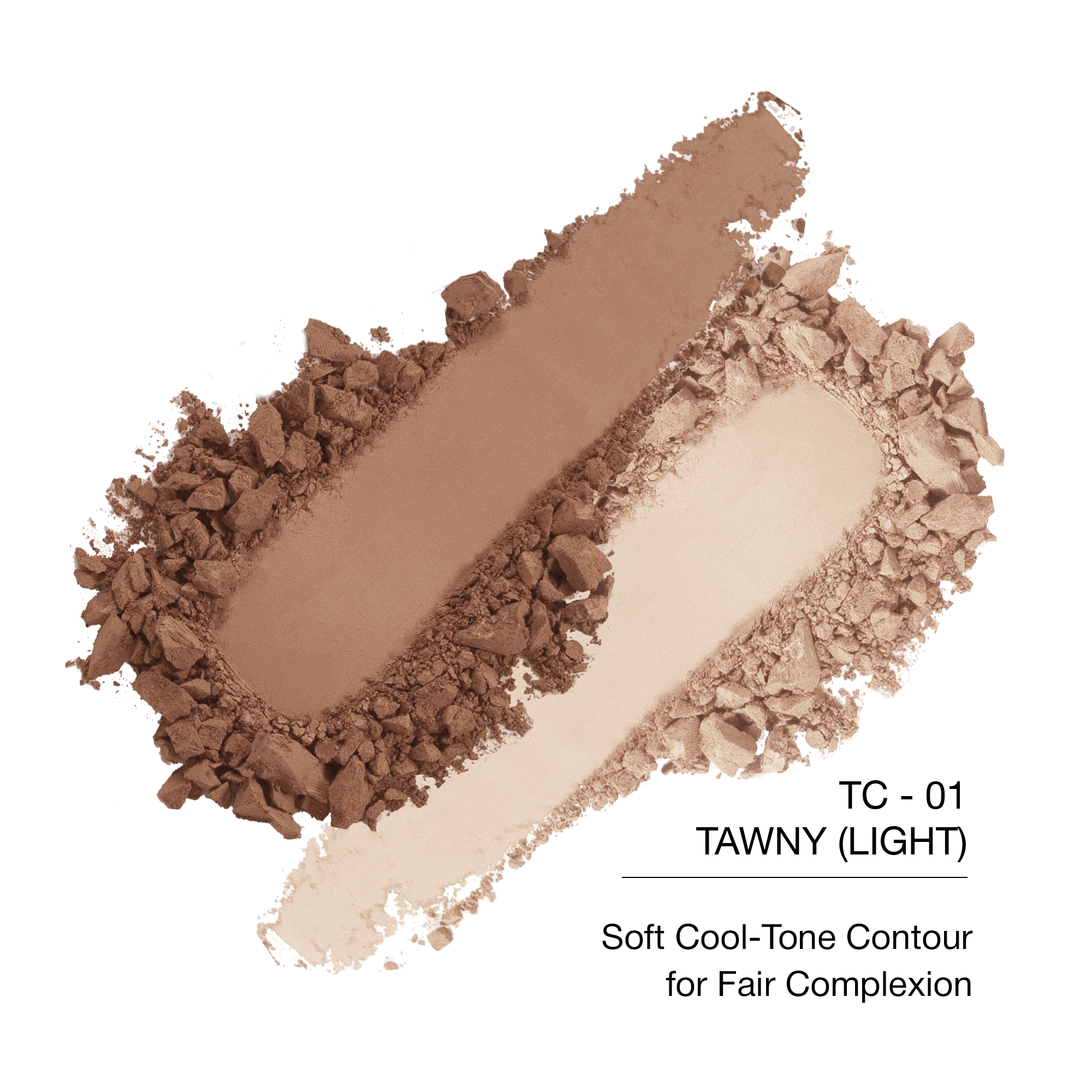 Tawny contour powder in soft cool-tone, ideal for fair complexions, featuring two shades of textured powder.