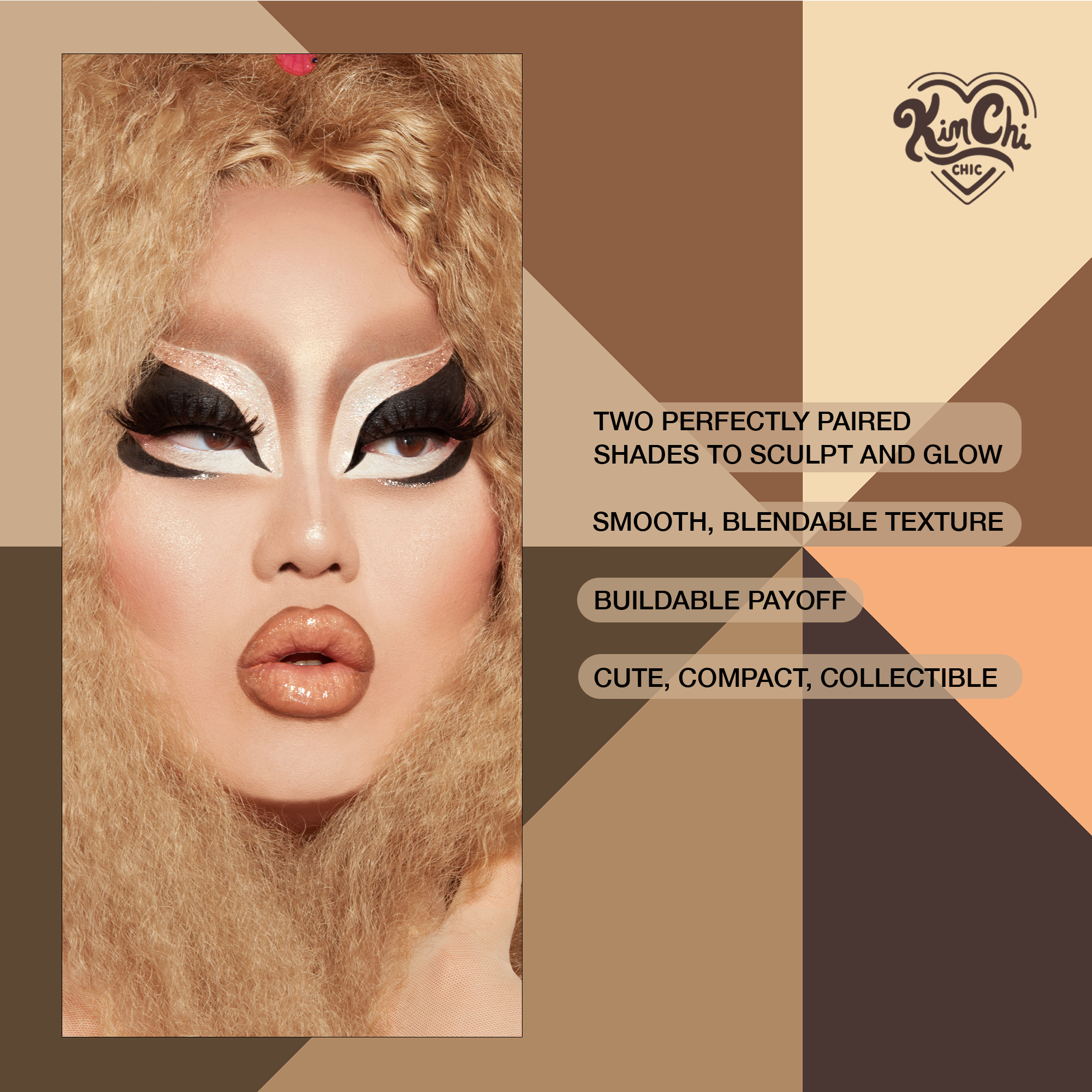 Kim Chi Chic contour palette with two shades for sculpting, smooth texture, compact design, and buildable coverage.