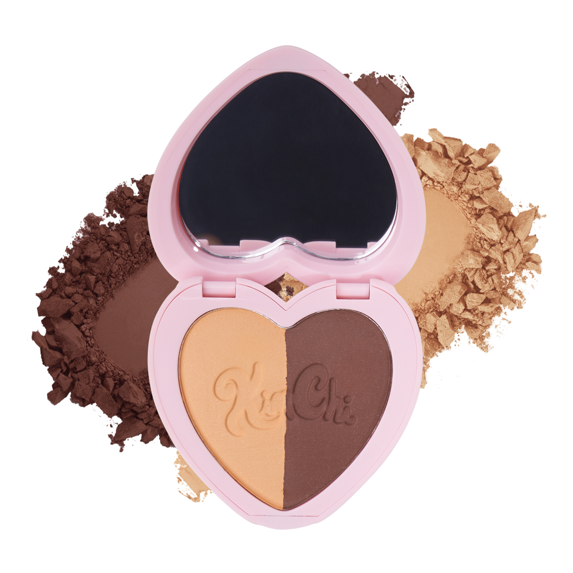 Heart-shaped contour palette with two matte shades in light brown and dark brown, ideal for sculpting.