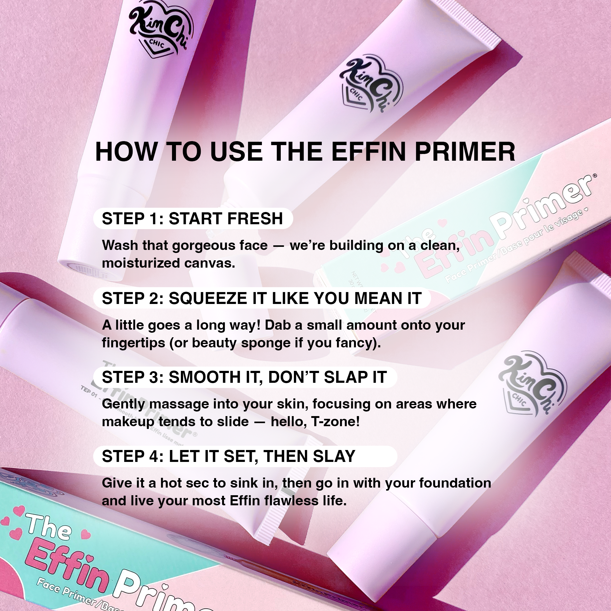Kim Chi Effin Primer, lightweight, hydrating face primer in sleek tube for flawless makeup application.