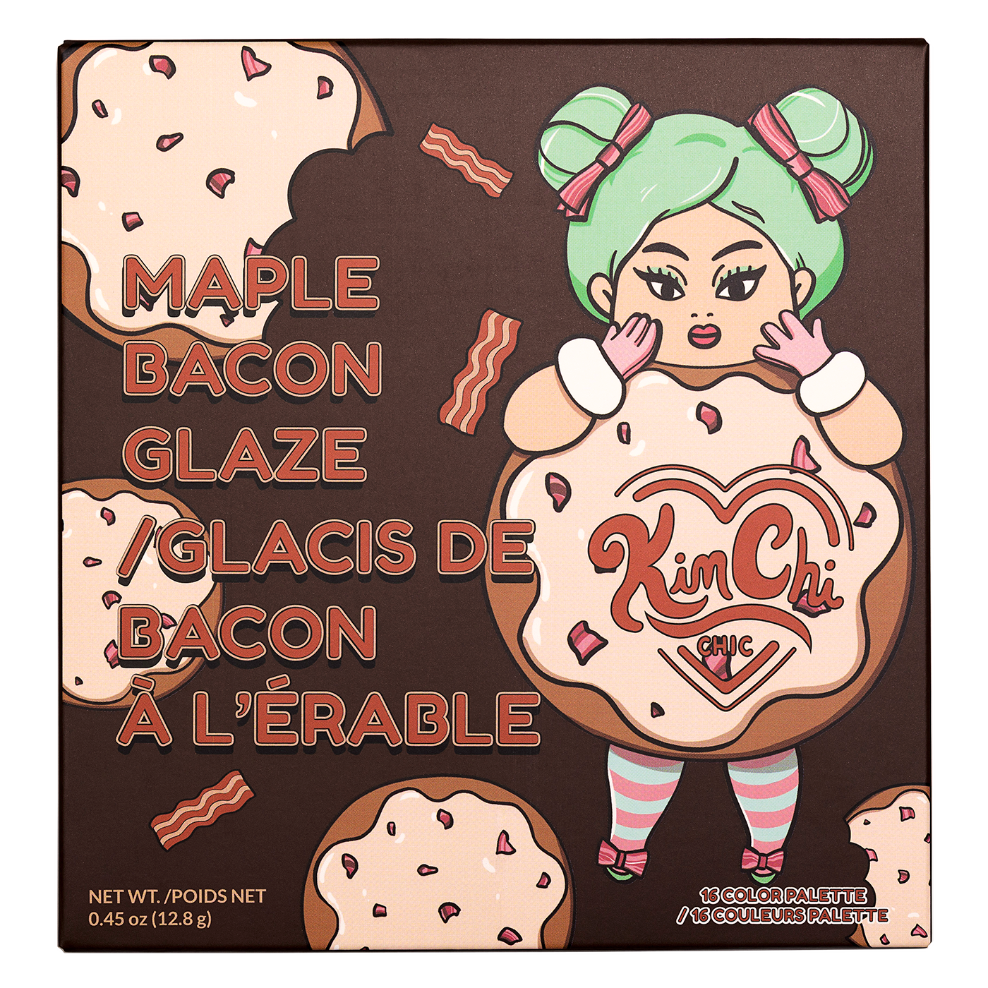 Box of maple bacon glaze makeup with cartoon character design