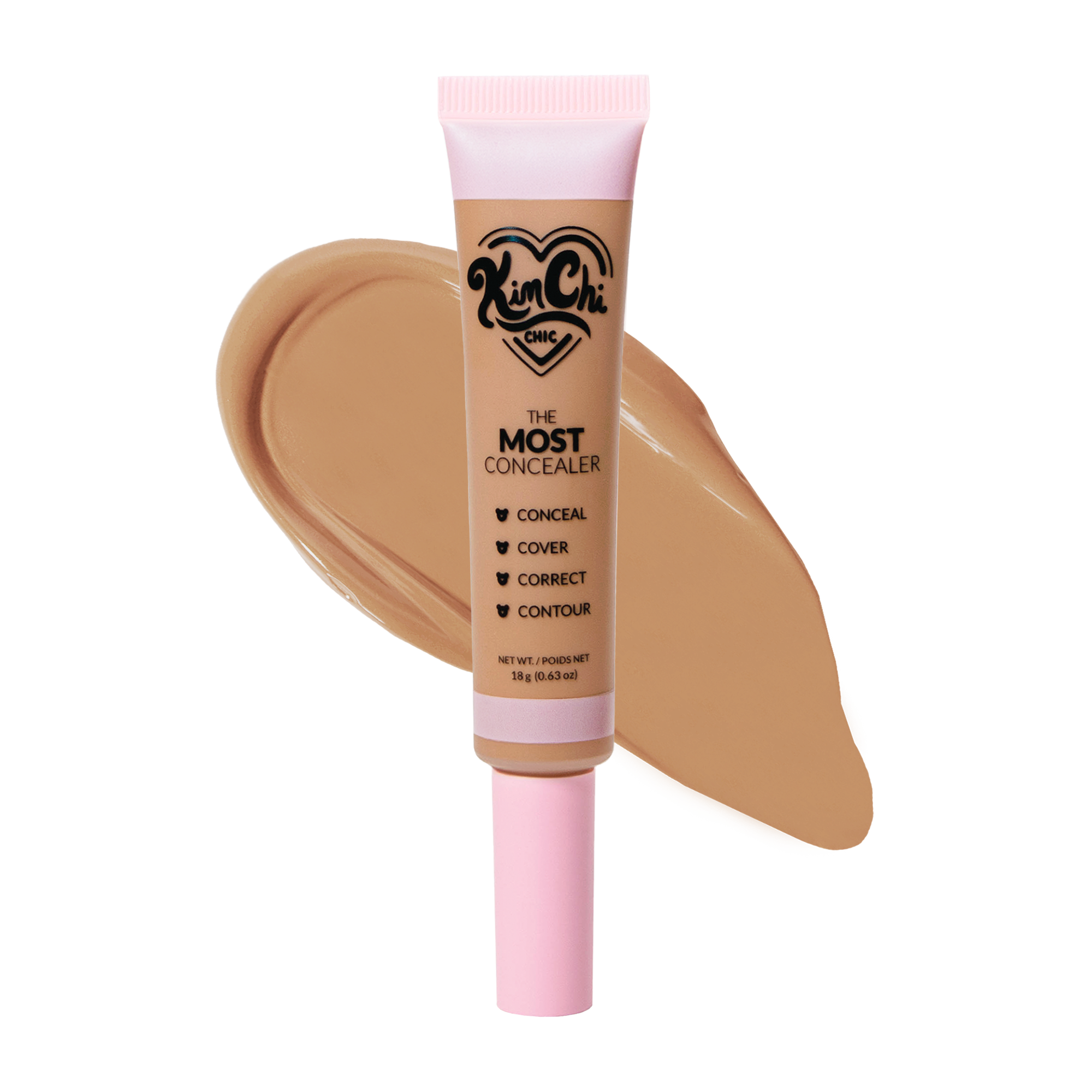 Concealer tube with a swatch of makeup product