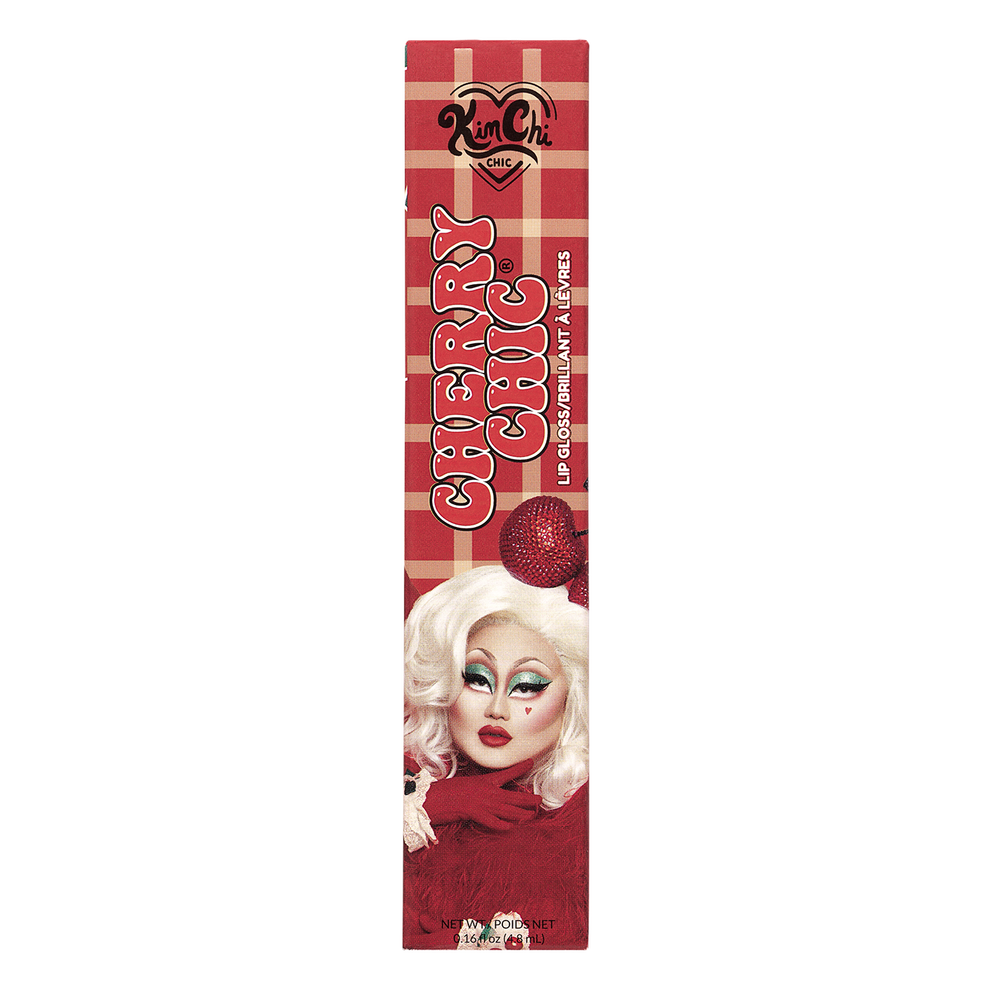 Cherry Chic lip color packaging with illustration of a drag queen.