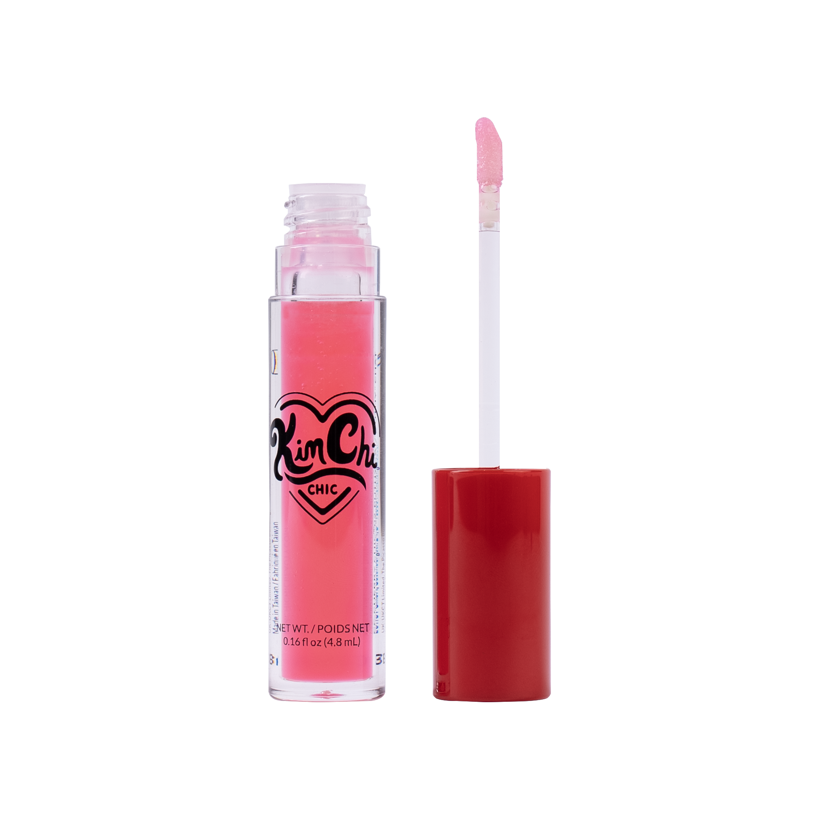 Open pink lip gloss with applicator wand