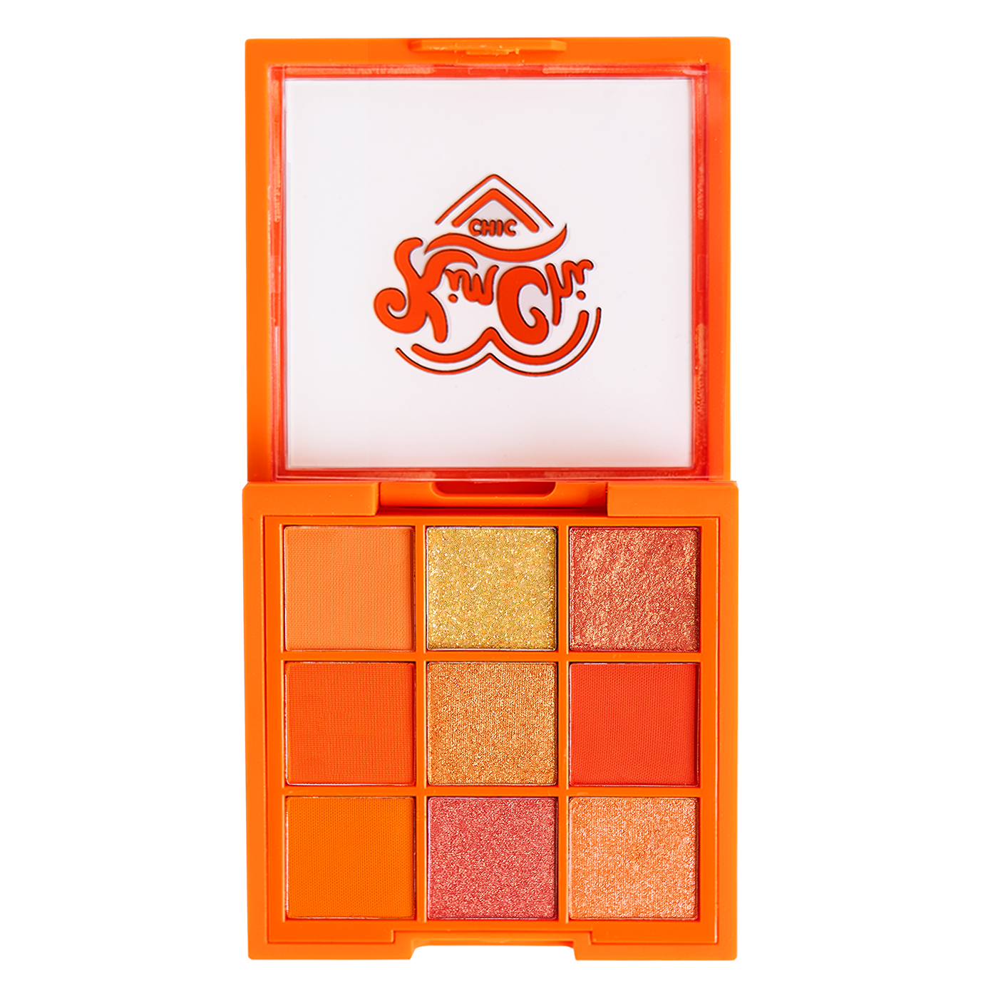 Orange-themed eyeshadow palette with nine shimmer and matte shades.